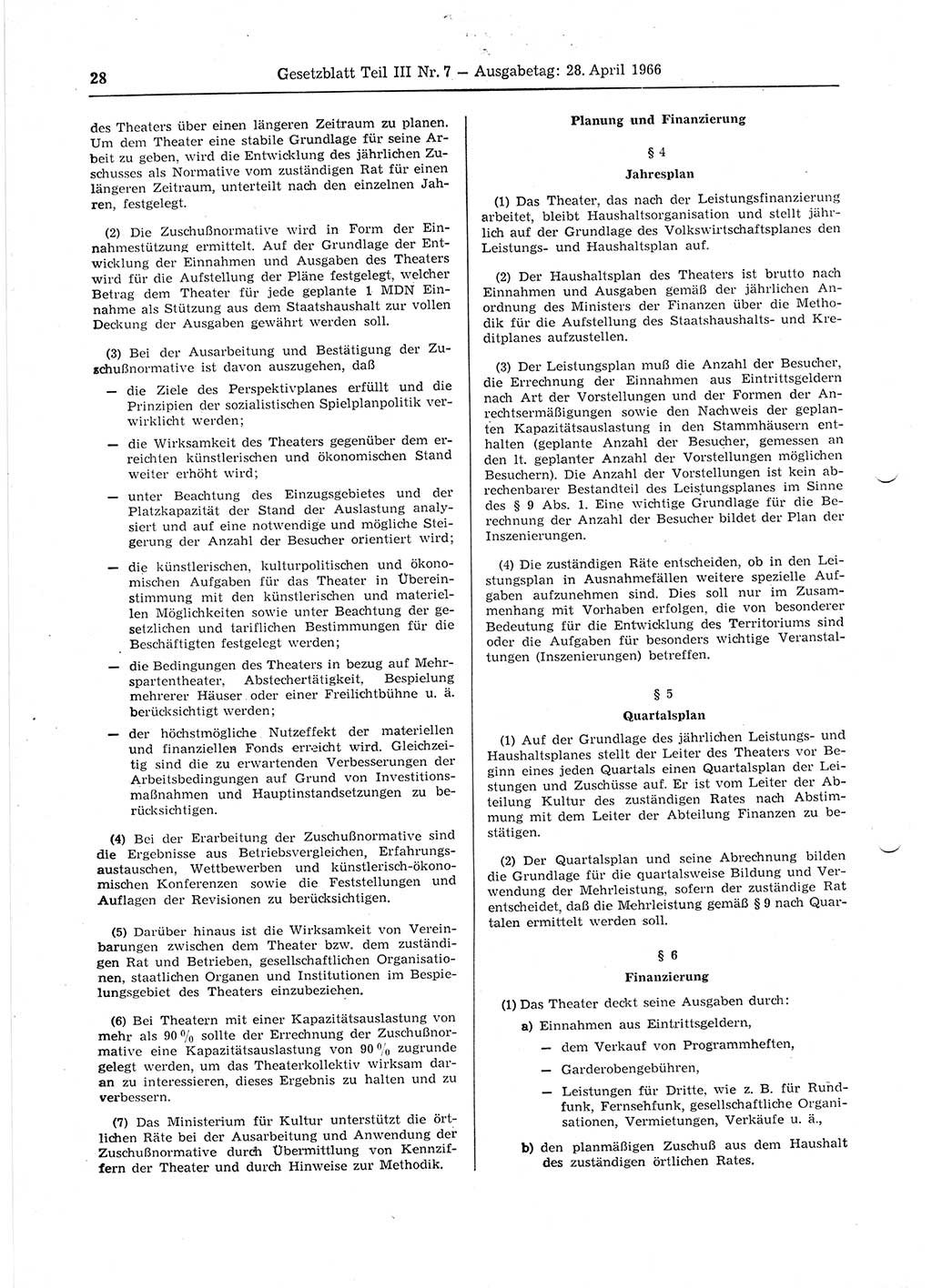 Gesetzblatt (GBl.) der Deutschen Demokratischen Republik (DDR) Teil ⅠⅠⅠ 1966, Seite 28 (GBl. DDR ⅠⅠⅠ 1966, S. 28)
