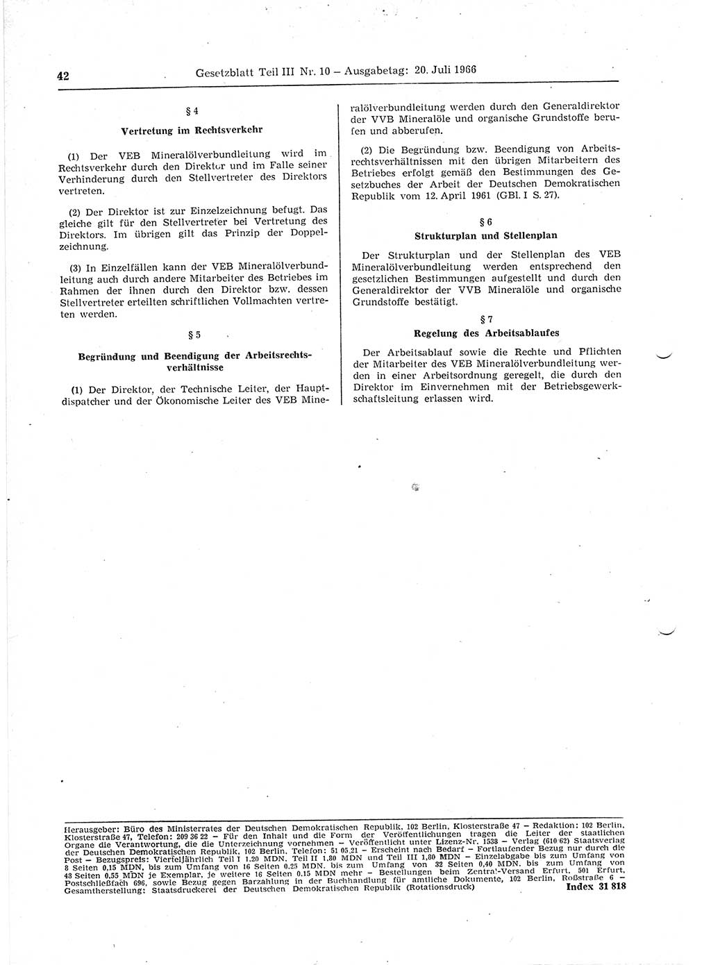 Gesetzblatt (GBl.) der Deutschen Demokratischen Republik (DDR) Teil ⅠⅠⅠ 1966, Seite 42 (GBl. DDR ⅠⅠⅠ 1966, S. 42)
