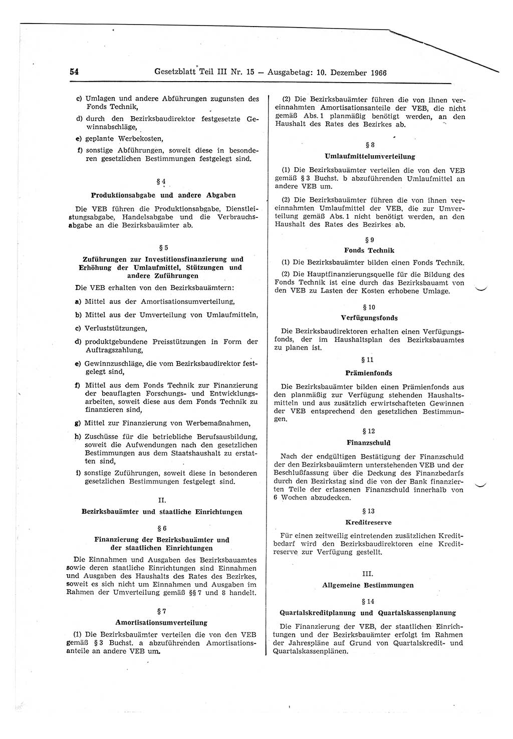 Gesetzblatt (GBl.) der Deutschen Demokratischen Republik (DDR) Teil ⅠⅠⅠ 1966, Seite 54 (GBl. DDR ⅠⅠⅠ 1966, S. 54)