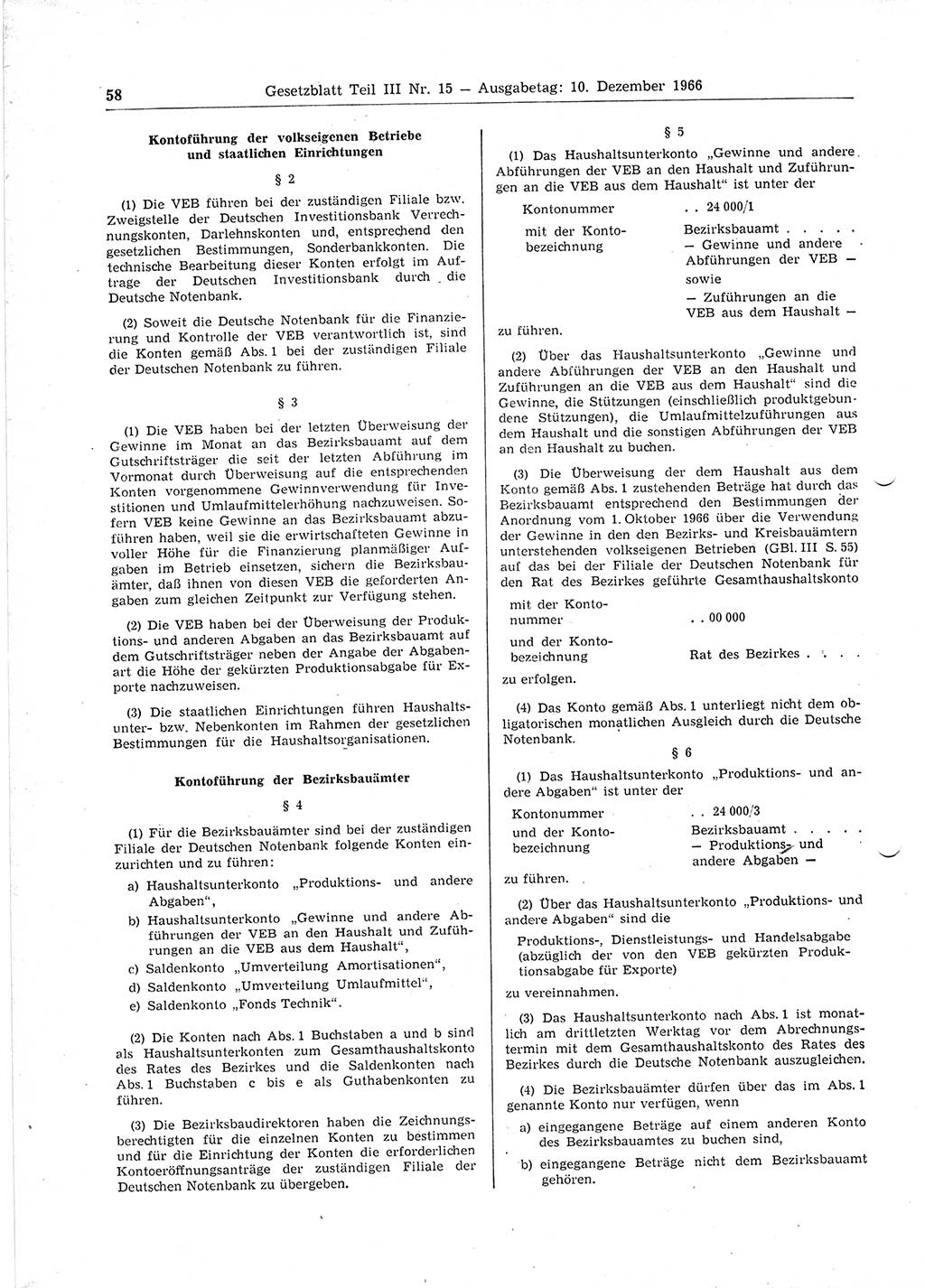 Gesetzblatt (GBl.) der Deutschen Demokratischen Republik (DDR) Teil ⅠⅠⅠ 1966, Seite 58 (GBl. DDR ⅠⅠⅠ 1966, S. 58)