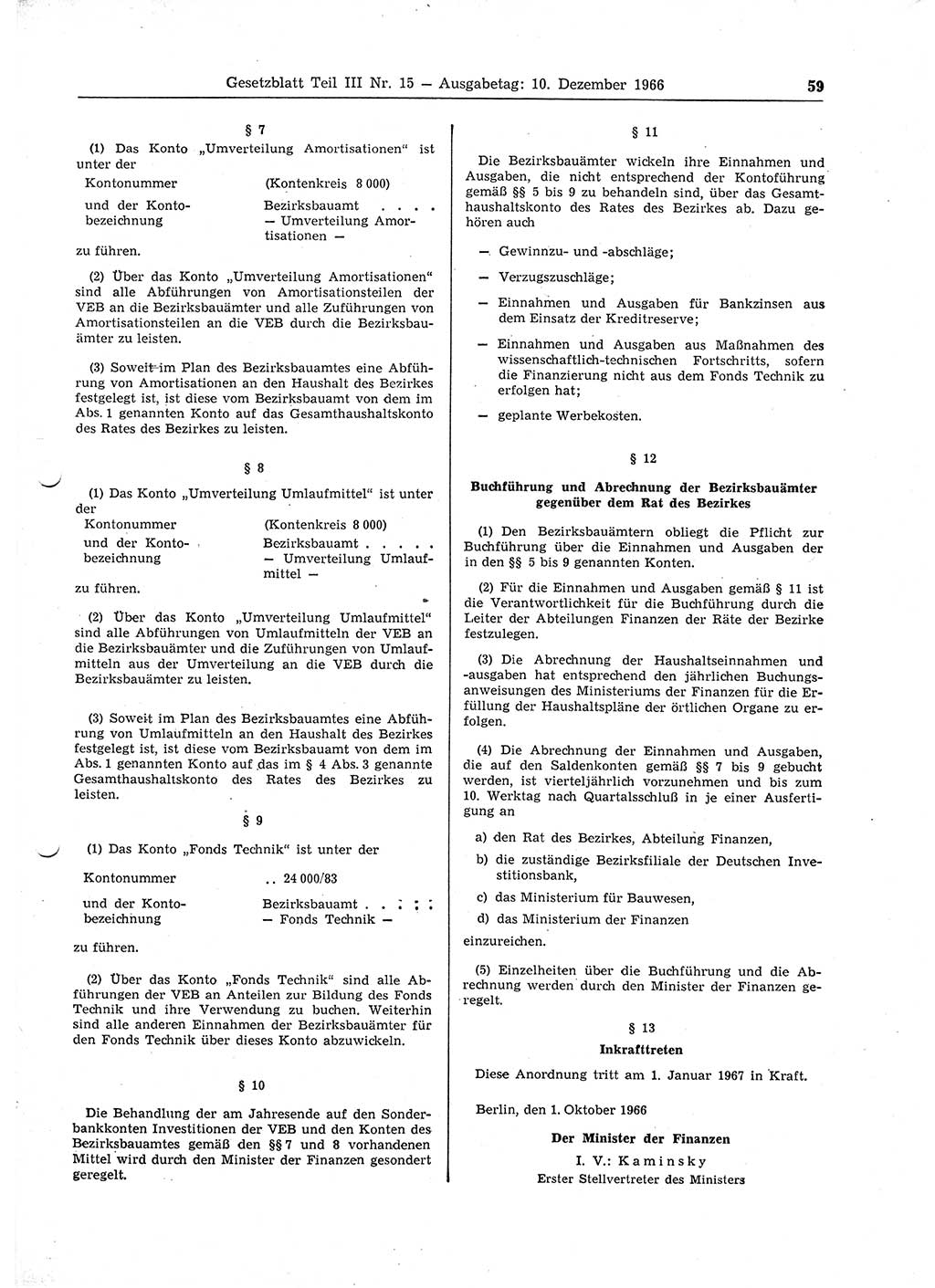 Gesetzblatt (GBl.) der Deutschen Demokratischen Republik (DDR) Teil ⅠⅠⅠ 1966, Seite 59 (GBl. DDR ⅠⅠⅠ 1966, S. 59)