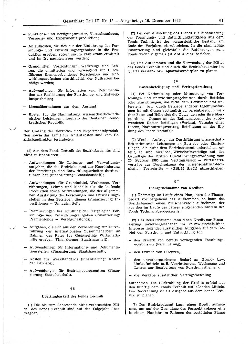 Gesetzblatt (GBl.) der Deutschen Demokratischen Republik (DDR) Teil ⅠⅠⅠ 1966, Seite 61 (GBl. DDR ⅠⅠⅠ 1966, S. 61)