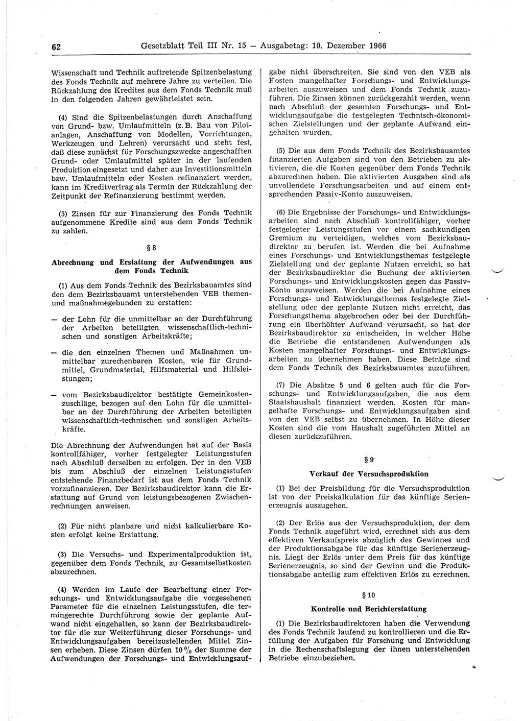 Gesetzblatt (GBl.) der Deutschen Demokratischen Republik (DDR) Teil ⅠⅠⅠ 1966, Seite 62 (GBl. DDR ⅠⅠⅠ 1966, S. 62)