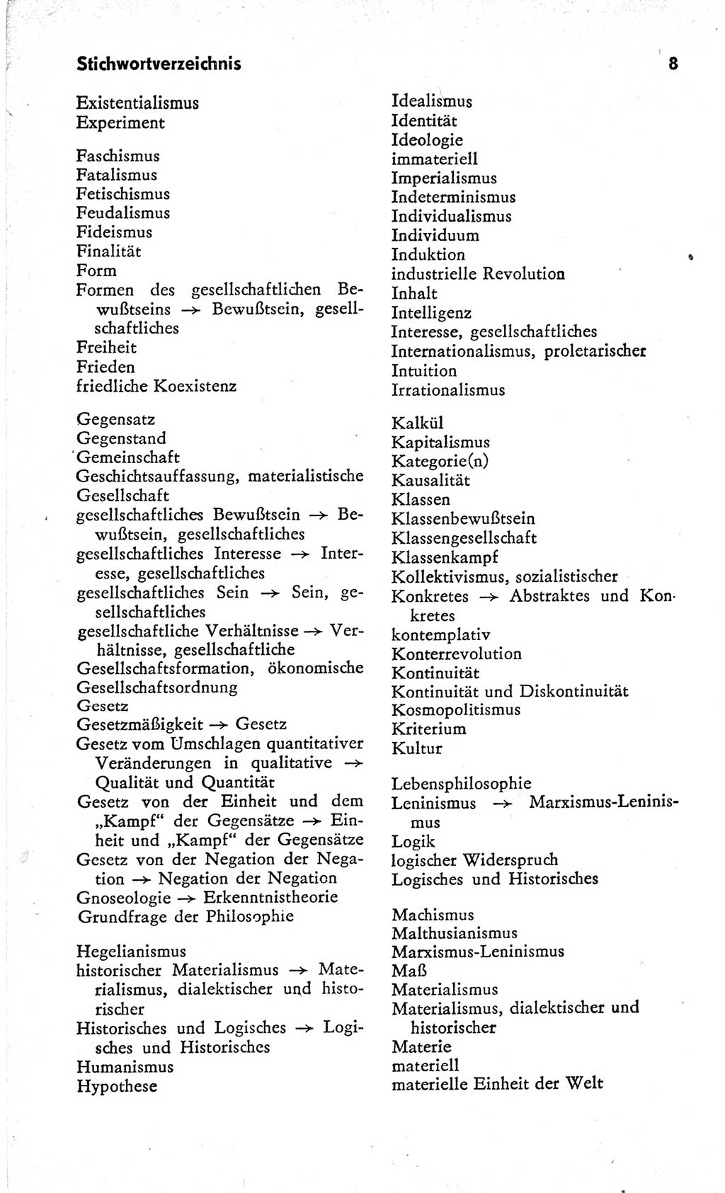 Kleines Wörterbuch der marxistisch-leninistischen Philosophie [Deutsche Demokratische Republik (DDR)] 1966, Seite 8 (Kl. Wb. ML Phil. DDR 1966, S. 8)