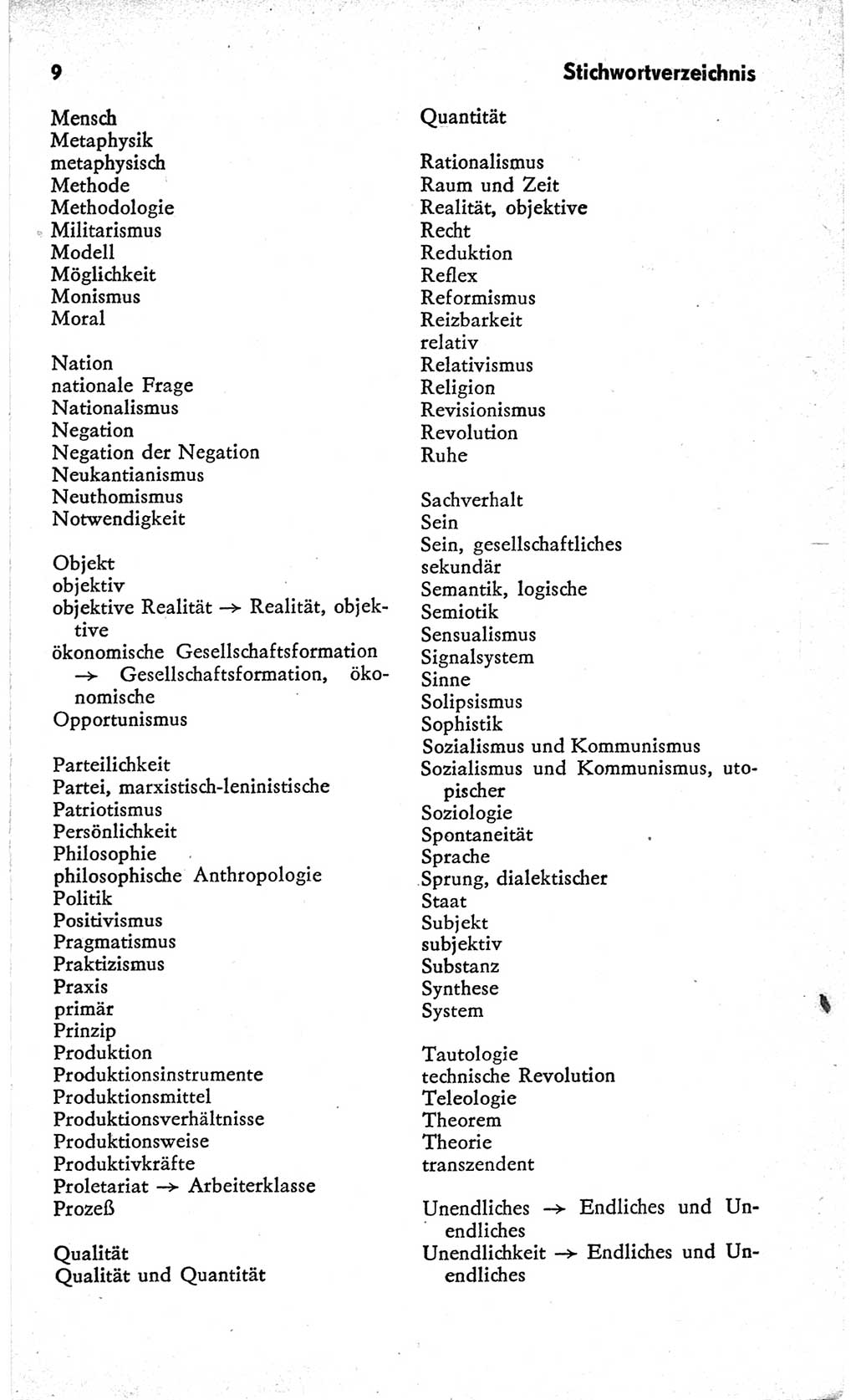Kleines Wörterbuch der marxistisch-leninistischen Philosophie [Deutsche Demokratische Republik (DDR)] 1966, Seite 9 (Kl. Wb. ML Phil. DDR 1966, S. 9)