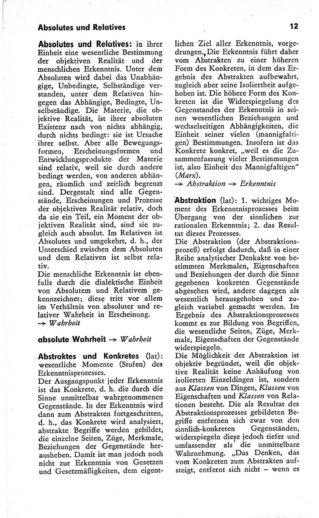 Kleines Wörterbuch der marxistisch-leninistischen Philosophie [Deutsche Demokratische Republik (DDR)] 1966, Seite 12 (Kl. Wb. ML Phil. DDR 1966, S. 12)