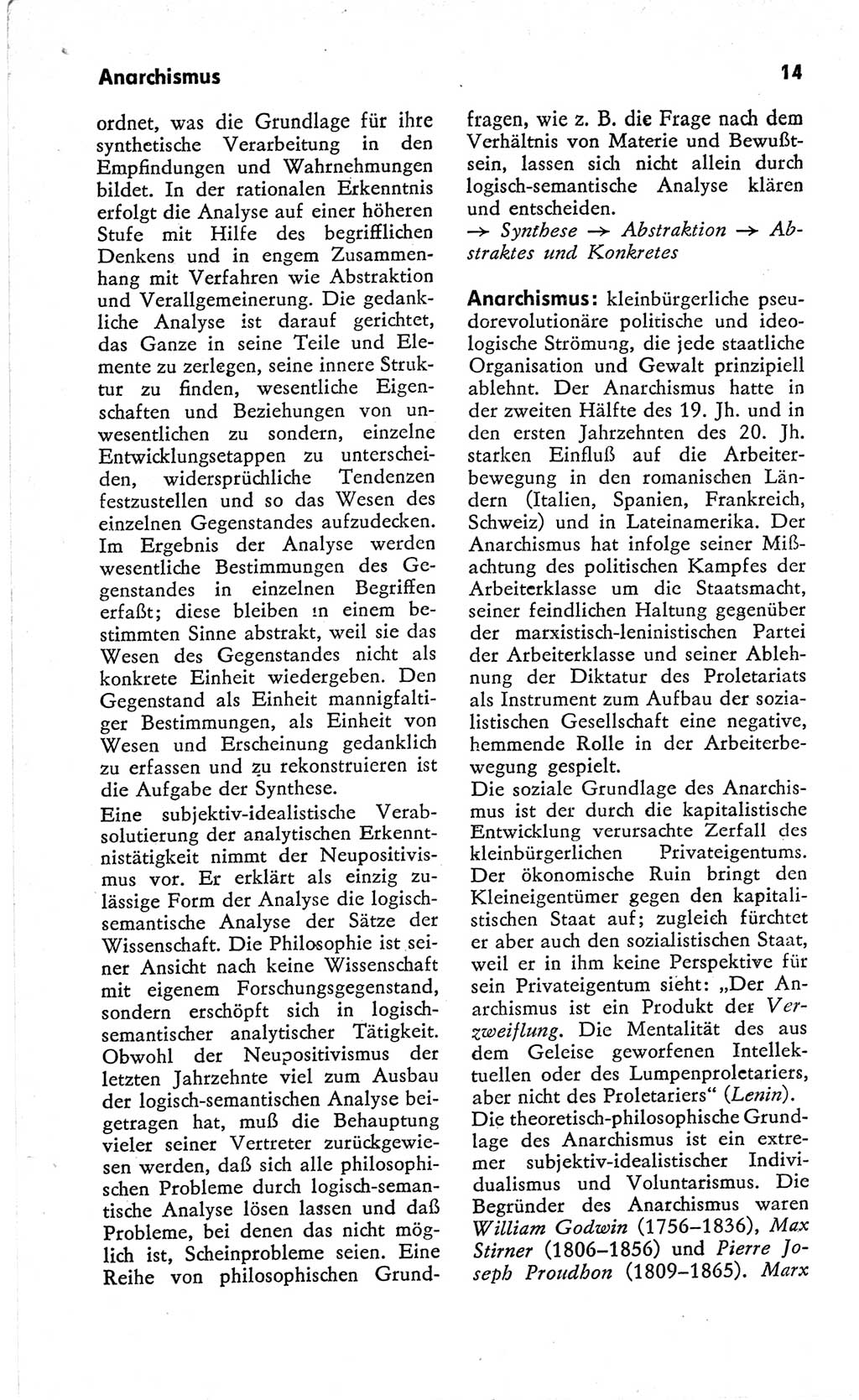 Kleines Wörterbuch der marxistisch-leninistischen Philosophie [Deutsche Demokratische Republik (DDR)] 1966, Seite 14 (Kl. Wb. ML Phil. DDR 1966, S. 14)