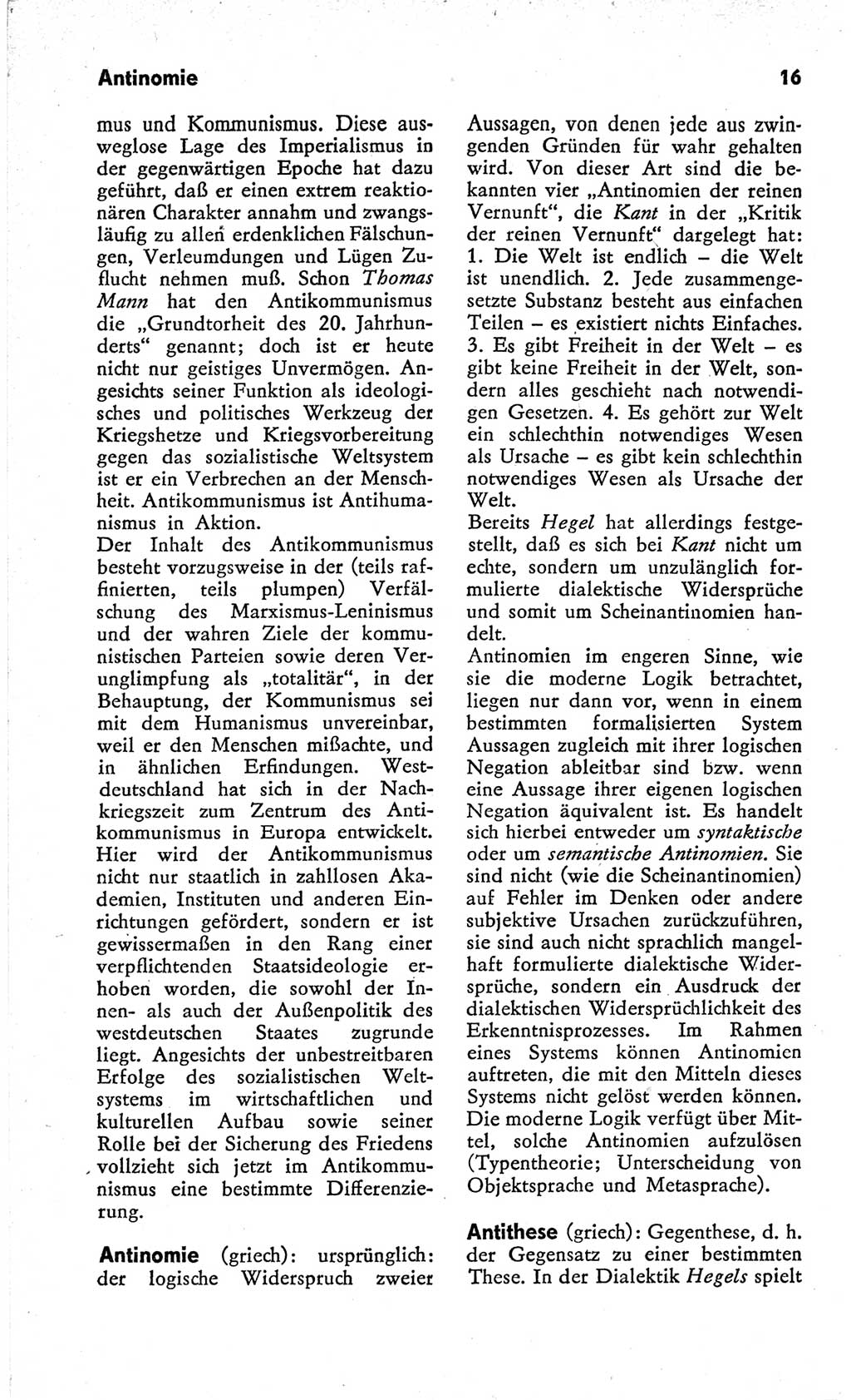 Kleines Wörterbuch der marxistisch-leninistischen Philosophie [Deutsche Demokratische Republik (DDR)] 1966, Seite 16 (Kl. Wb. ML Phil. DDR 1966, S. 16)