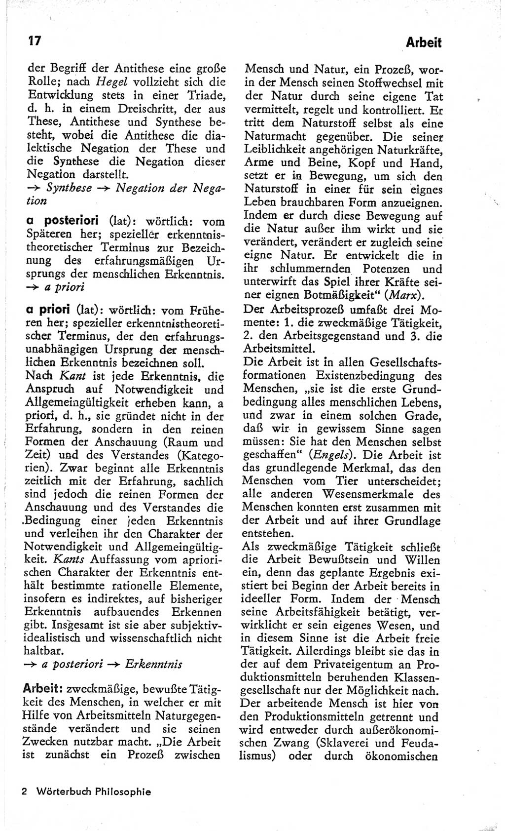 Kleines Wörterbuch der marxistisch-leninistischen Philosophie [Deutsche Demokratische Republik (DDR)] 1966, Seite 17 (Kl. Wb. ML Phil. DDR 1966, S. 17)