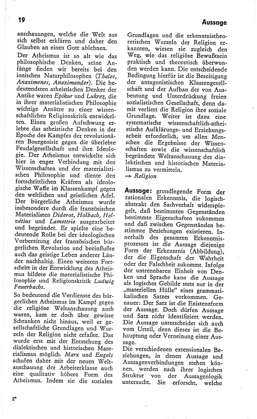 Kleines Wörterbuch der marxistisch-leninistischen Philosophie [Deutsche Demokratische Republik (DDR)] 1966, Seite 19 (Kl. Wb. ML Phil. DDR 1966, S. 19)