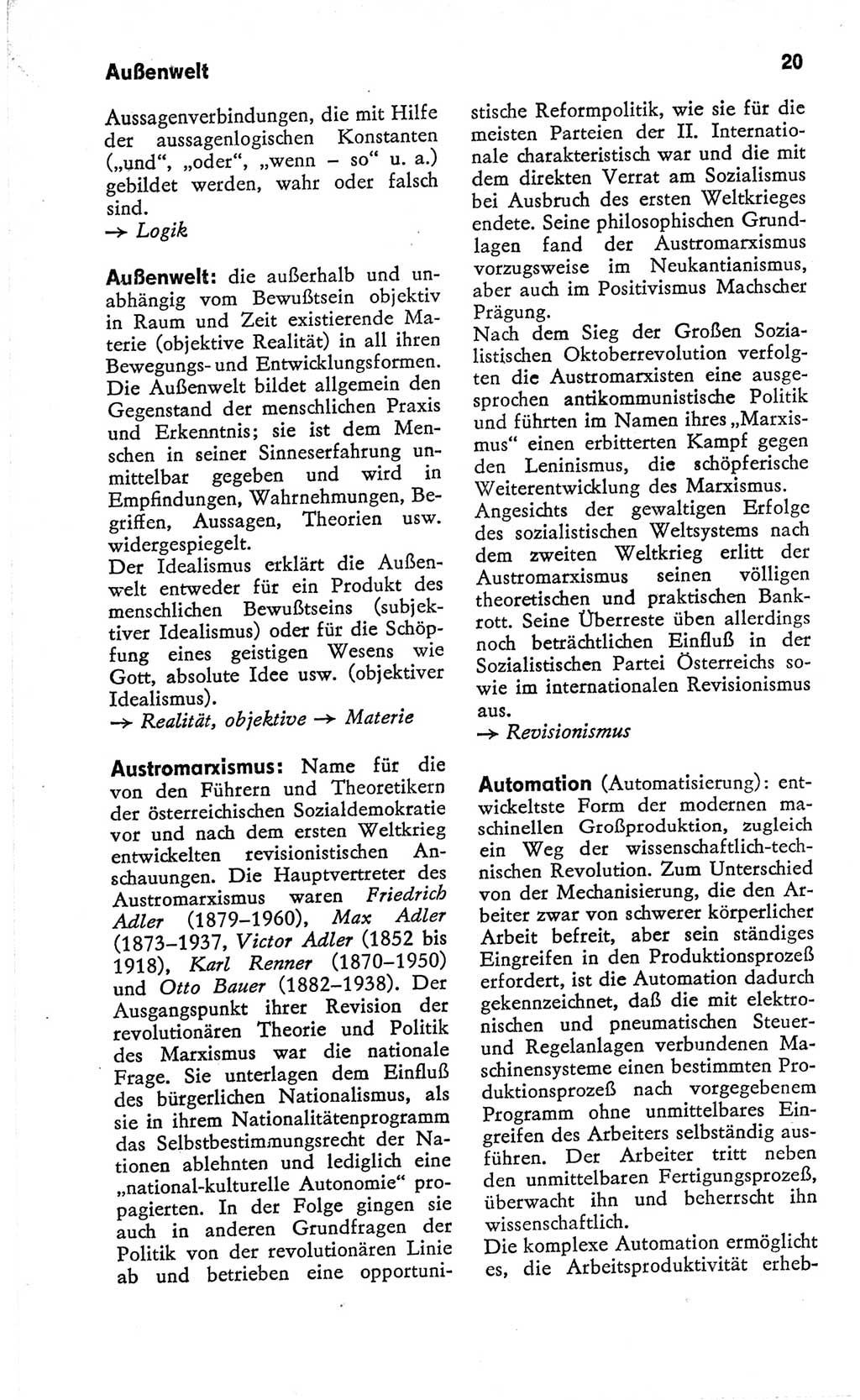 Kleines Wörterbuch der marxistisch-leninistischen Philosophie [Deutsche Demokratische Republik (DDR)] 1966, Seite 20 (Kl. Wb. ML Phil. DDR 1966, S. 20)