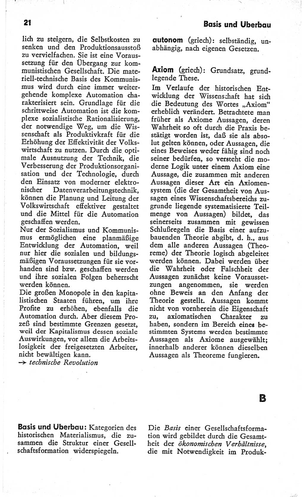 Kleines Wörterbuch der marxistisch-leninistischen Philosophie [Deutsche Demokratische Republik (DDR)] 1966, Seite 21 (Kl. Wb. ML Phil. DDR 1966, S. 21)