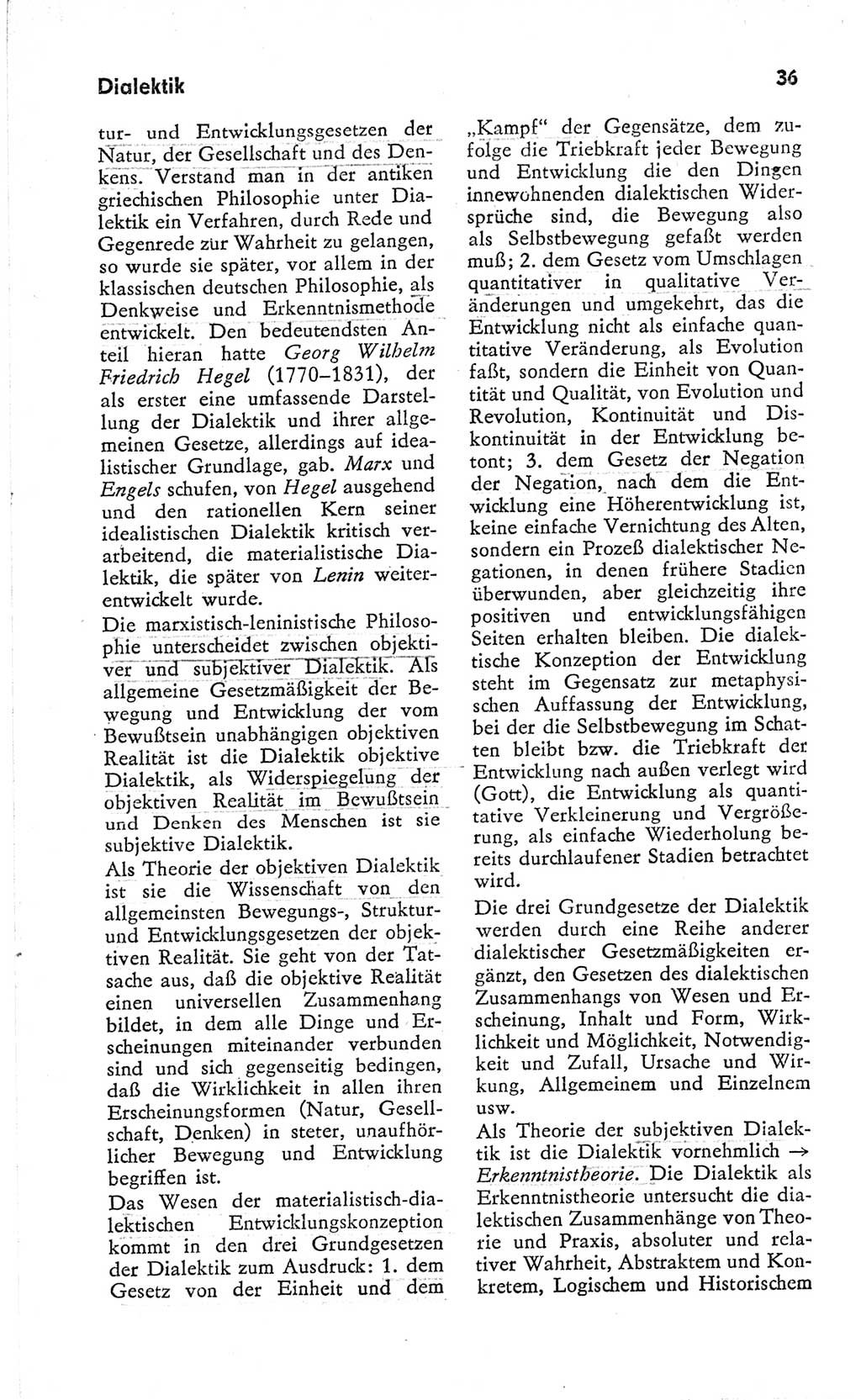 Kleines Wörterbuch der marxistisch-leninistischen Philosophie [Deutsche Demokratische Republik (DDR)] 1966, Seite 36 (Kl. Wb. ML Phil. DDR 1966, S. 36)