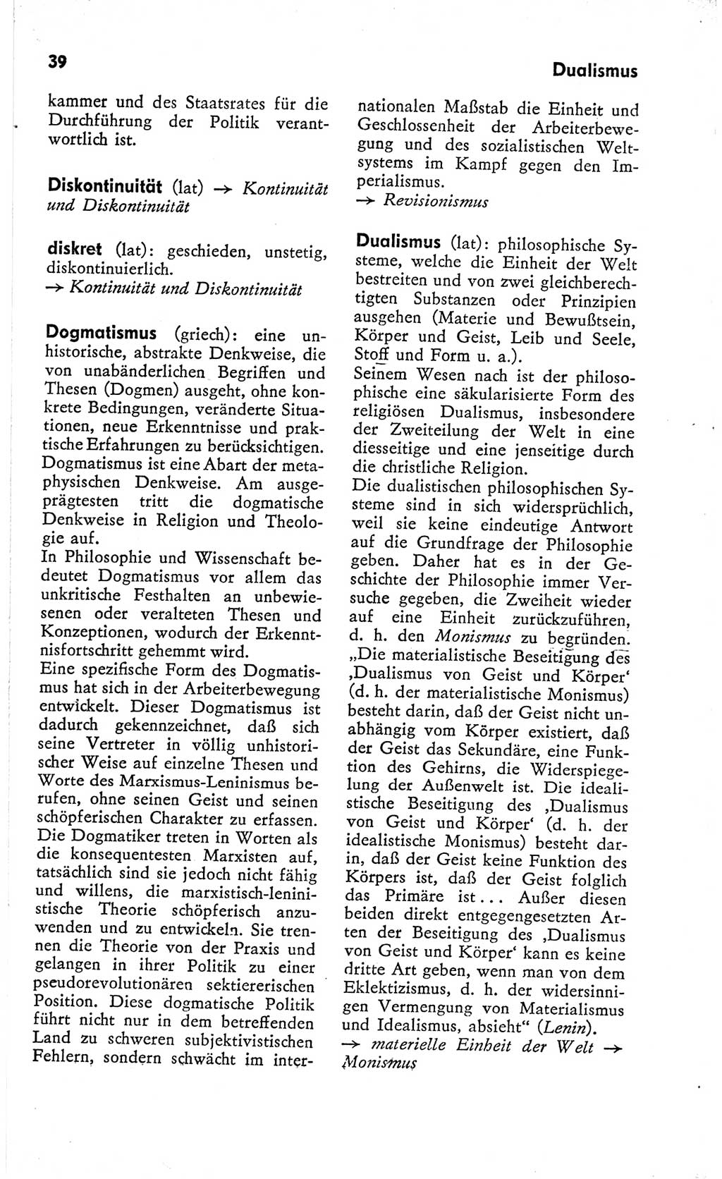 Kleines Wörterbuch der marxistisch-leninistischen Philosophie [Deutsche Demokratische Republik (DDR)] 1966, Seite 39 (Kl. Wb. ML Phil. DDR 1966, S. 39)