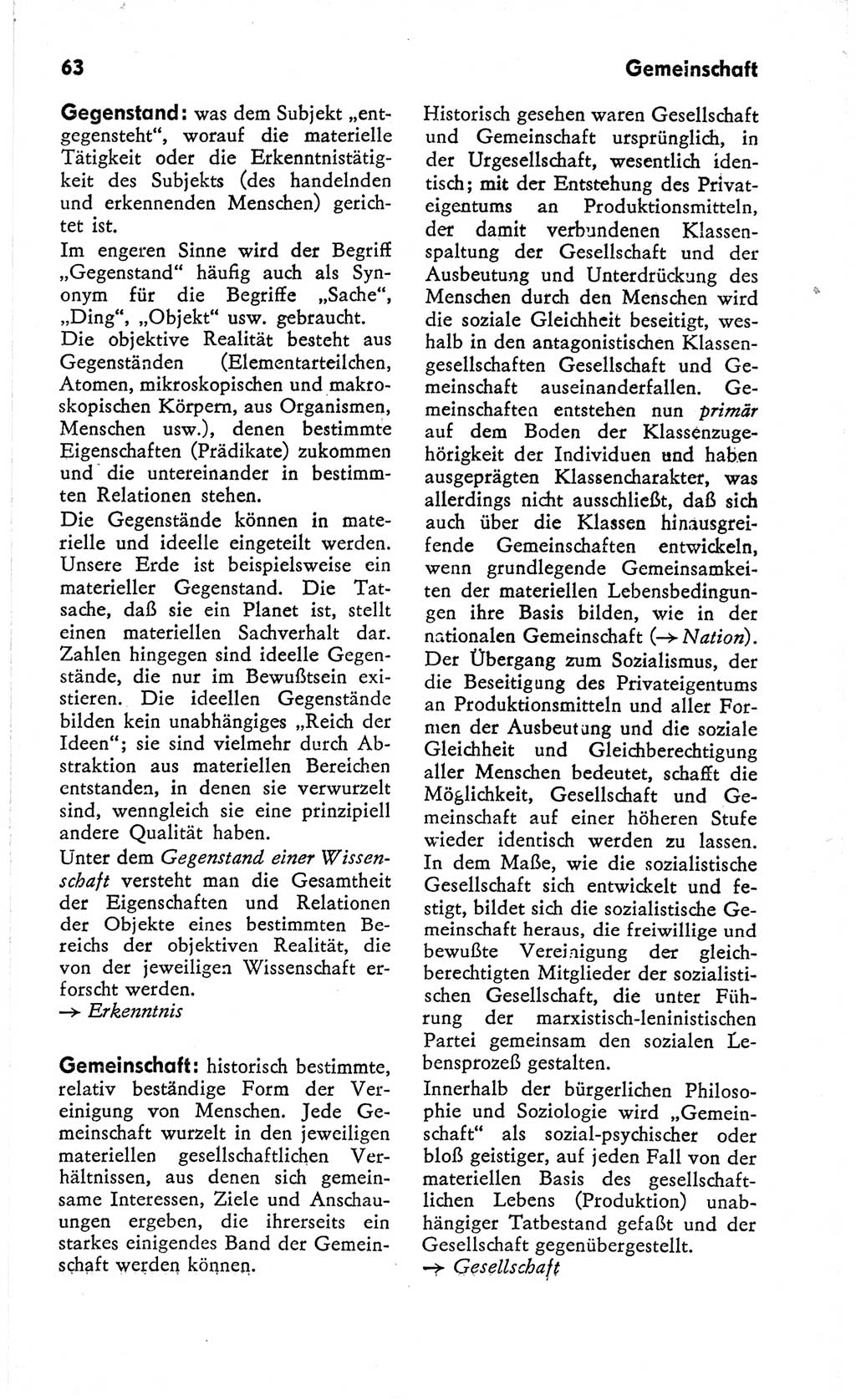 Kleines Wörterbuch der marxistisch-leninistischen Philosophie [Deutsche Demokratische Republik (DDR)] 1966, Seite 63 (Kl. Wb. ML Phil. DDR 1966, S. 63)