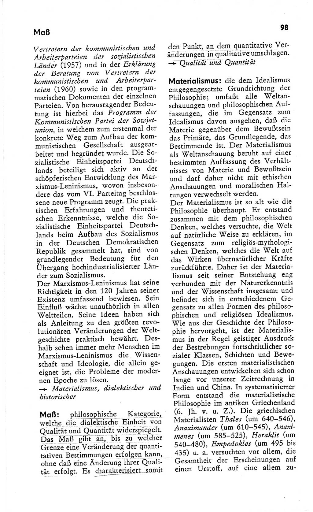 Kleines Wörterbuch der marxistisch-leninistischen Philosophie [Deutsche Demokratische Republik (DDR)] 1966, Seite 98 (Kl. Wb. ML Phil. DDR 1966, S. 98)