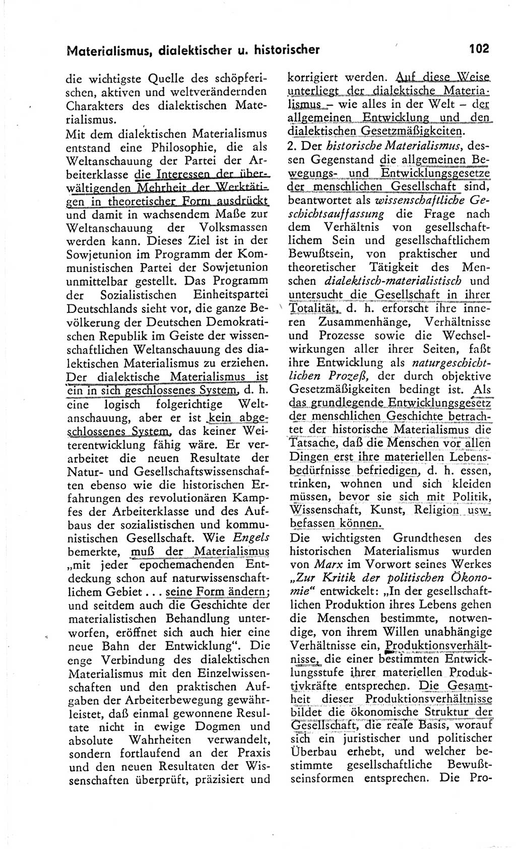 Kleines Wörterbuch der marxistisch-leninistischen Philosophie [Deutsche Demokratische Republik (DDR)] 1966, Seite 102 (Kl. Wb. ML Phil. DDR 1966, S. 102)