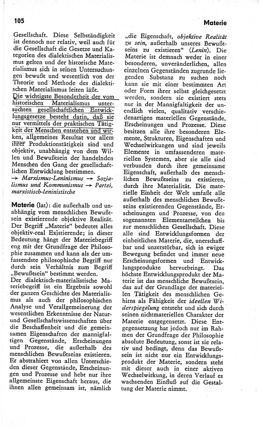 Kleines Wörterbuch der marxistisch-leninistischen Philosophie [Deutsche Demokratische Republik (DDR)] 1966, Seite 105 (Kl. Wb. ML Phil. DDR 1966, S. 105)