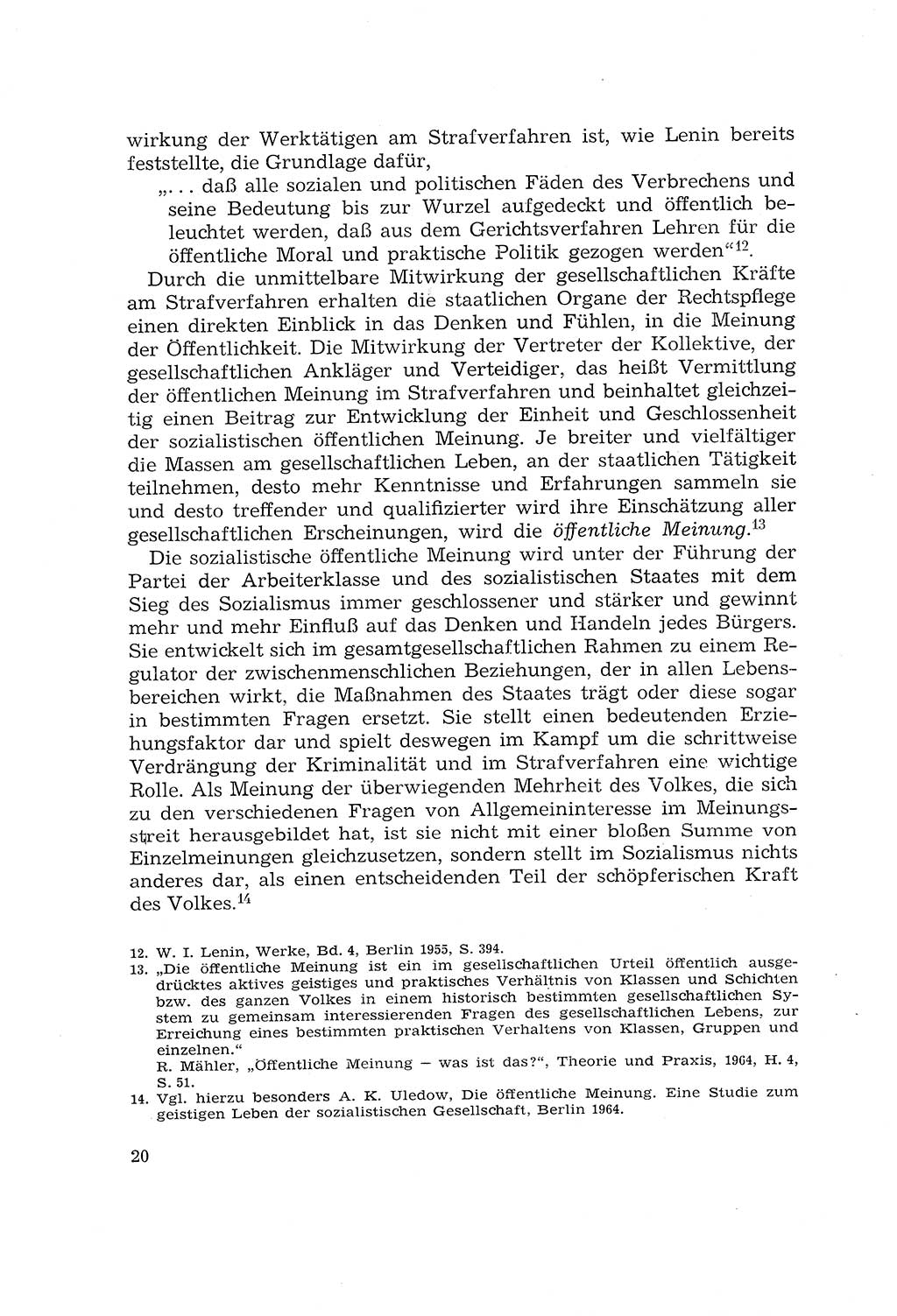 Die Mitwirkung der Werktätigen am Strafverfahren [Deutsche Demokratische Republik (DDR)] 1966, Seite 20 (Mitw. Str.-Verf. DDR 1966, S. 20)