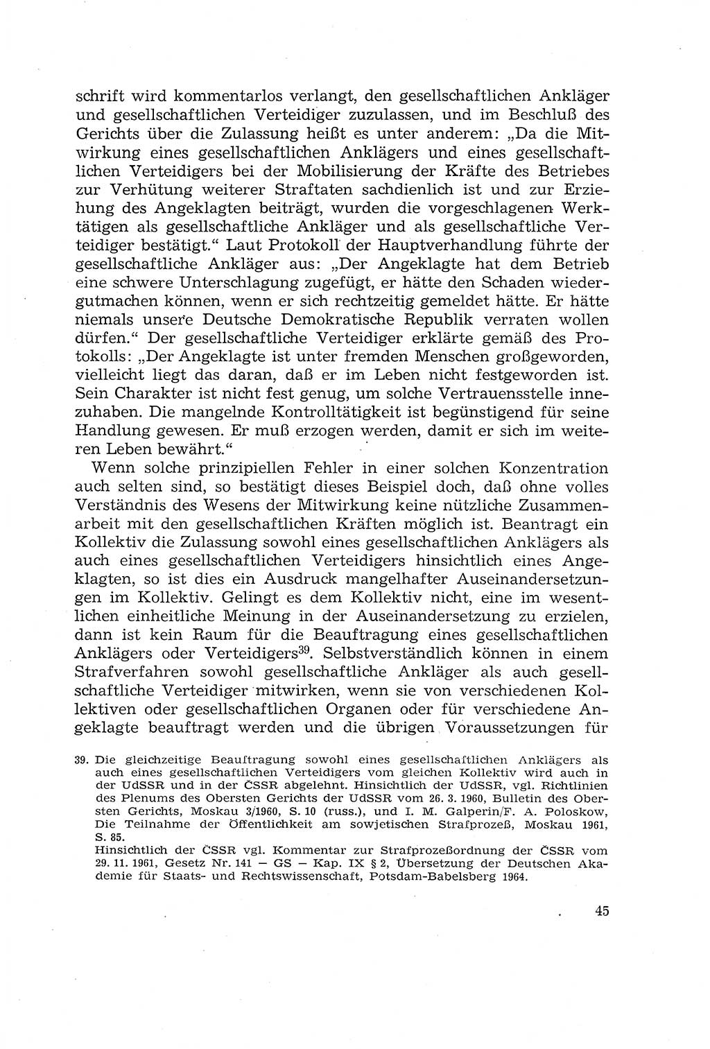Die Mitwirkung der Werktätigen am Strafverfahren [Deutsche Demokratische Republik (DDR)] 1966, Seite 45 (Mitw. Str.-Verf. DDR 1966, S. 45)