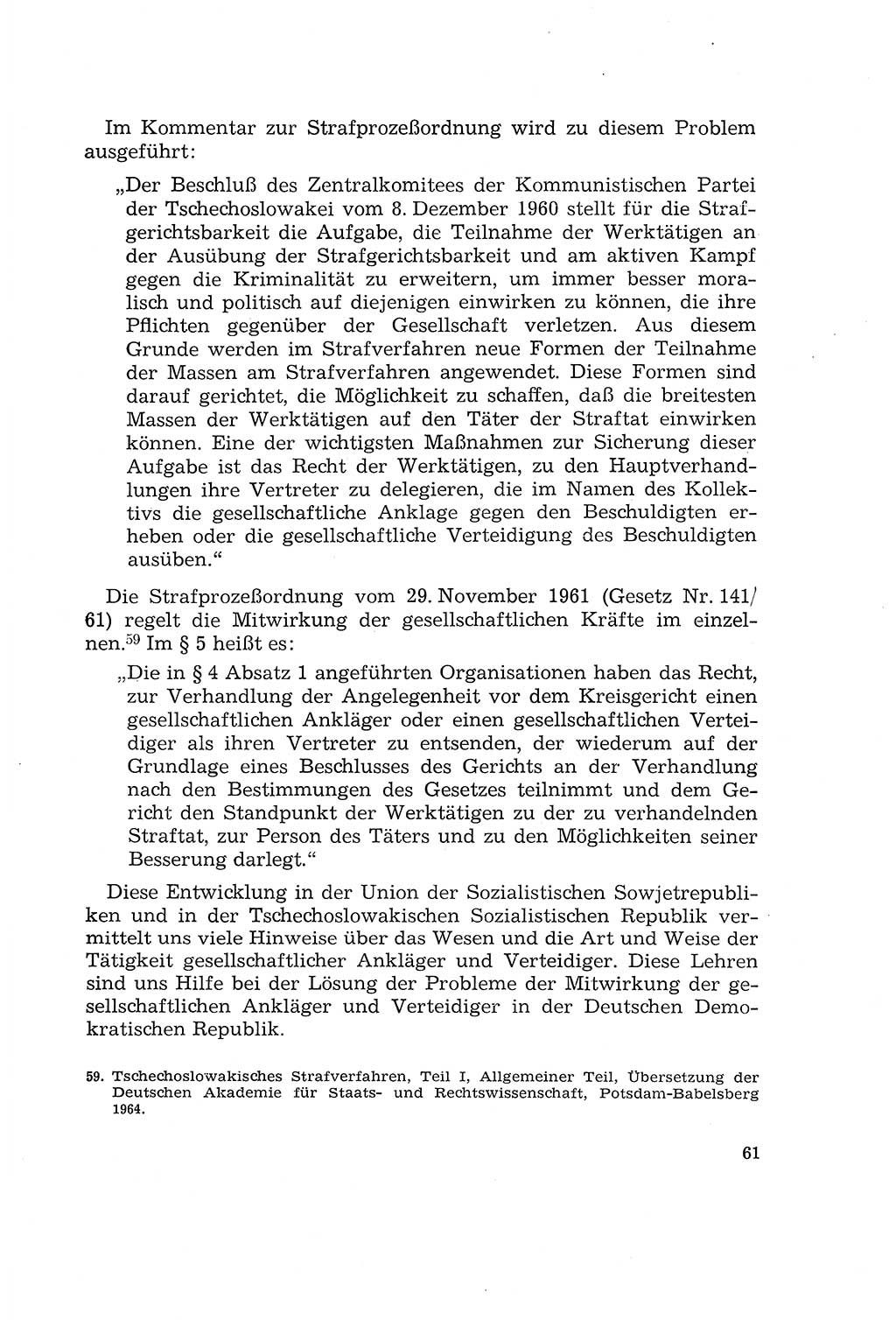 Die Mitwirkung der Werktätigen am Strafverfahren [Deutsche Demokratische Republik (DDR)] 1966, Seite 61 (Mitw. Str.-Verf. DDR 1966, S. 61)