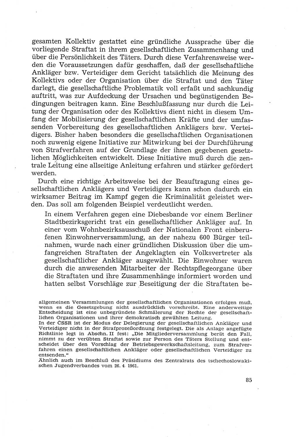 Die Mitwirkung der Werktätigen am Strafverfahren [Deutsche Demokratische Republik (DDR)] 1966, Seite 85 (Mitw. Str.-Verf. DDR 1966, S. 85)