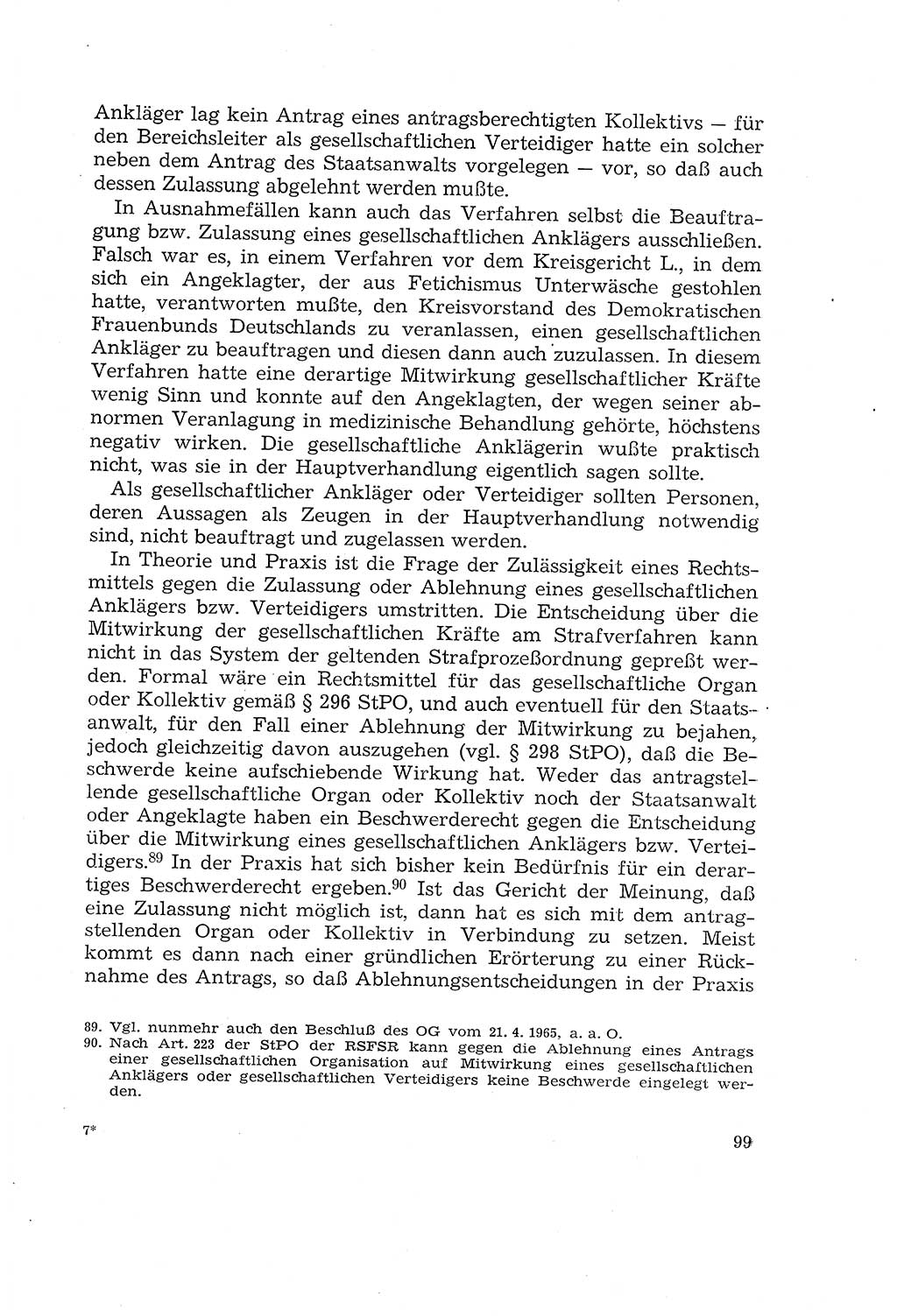 Die Mitwirkung der Werktätigen am Strafverfahren [Deutsche Demokratische Republik (DDR)] 1966, Seite 99 (Mitw. Str.-Verf. DDR 1966, S. 99)
