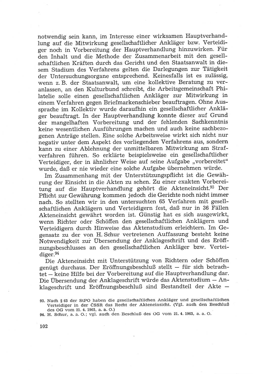 Die Mitwirkung der Werktätigen am Strafverfahren [Deutsche Demokratische Republik (DDR)] 1966, Seite 102 (Mitw. Str.-Verf. DDR 1966, S. 102)