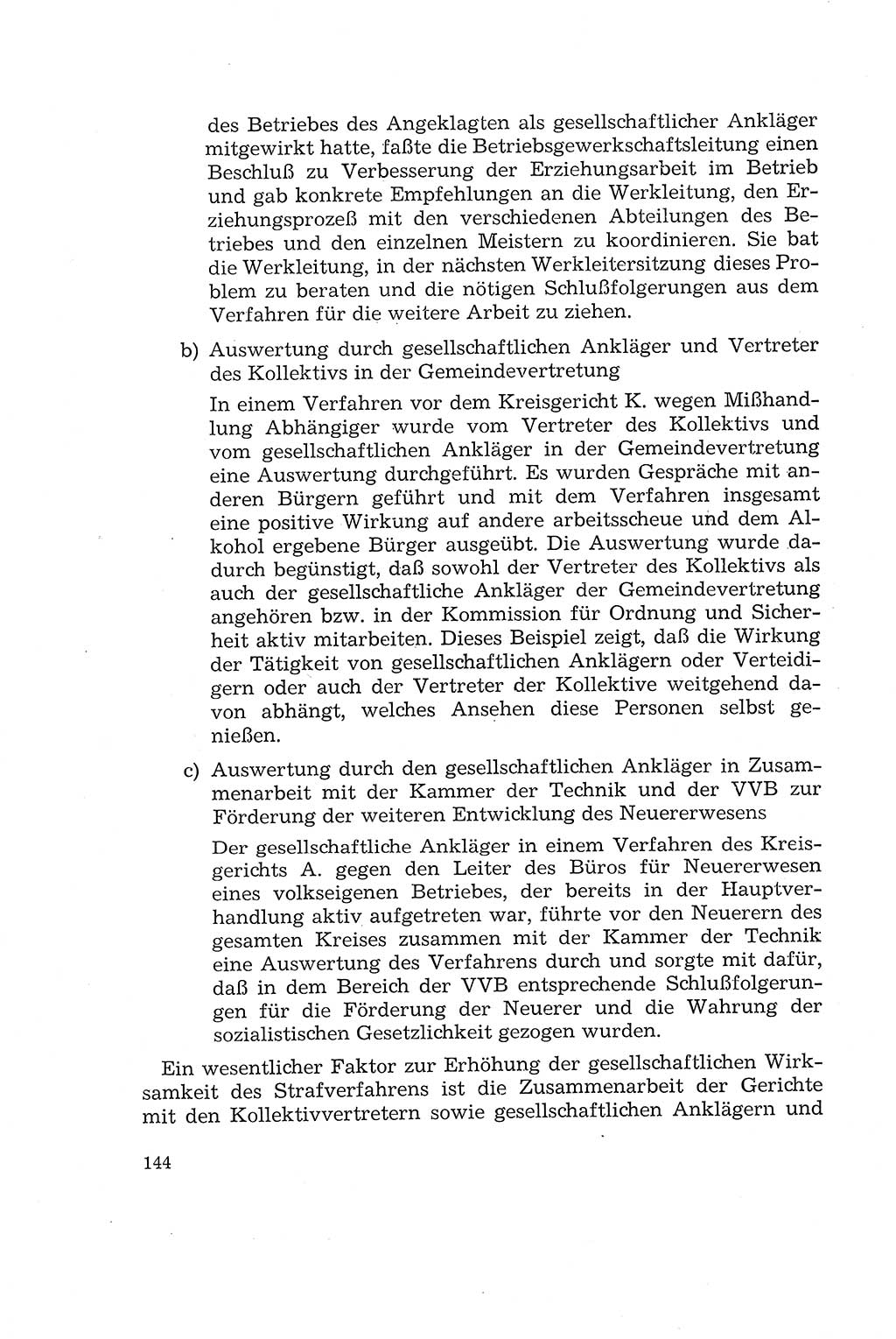 Die Mitwirkung der Werktätigen am Strafverfahren [Deutsche Demokratische Republik (DDR)] 1966, Seite 144 (Mitw. Str.-Verf. DDR 1966, S. 144)