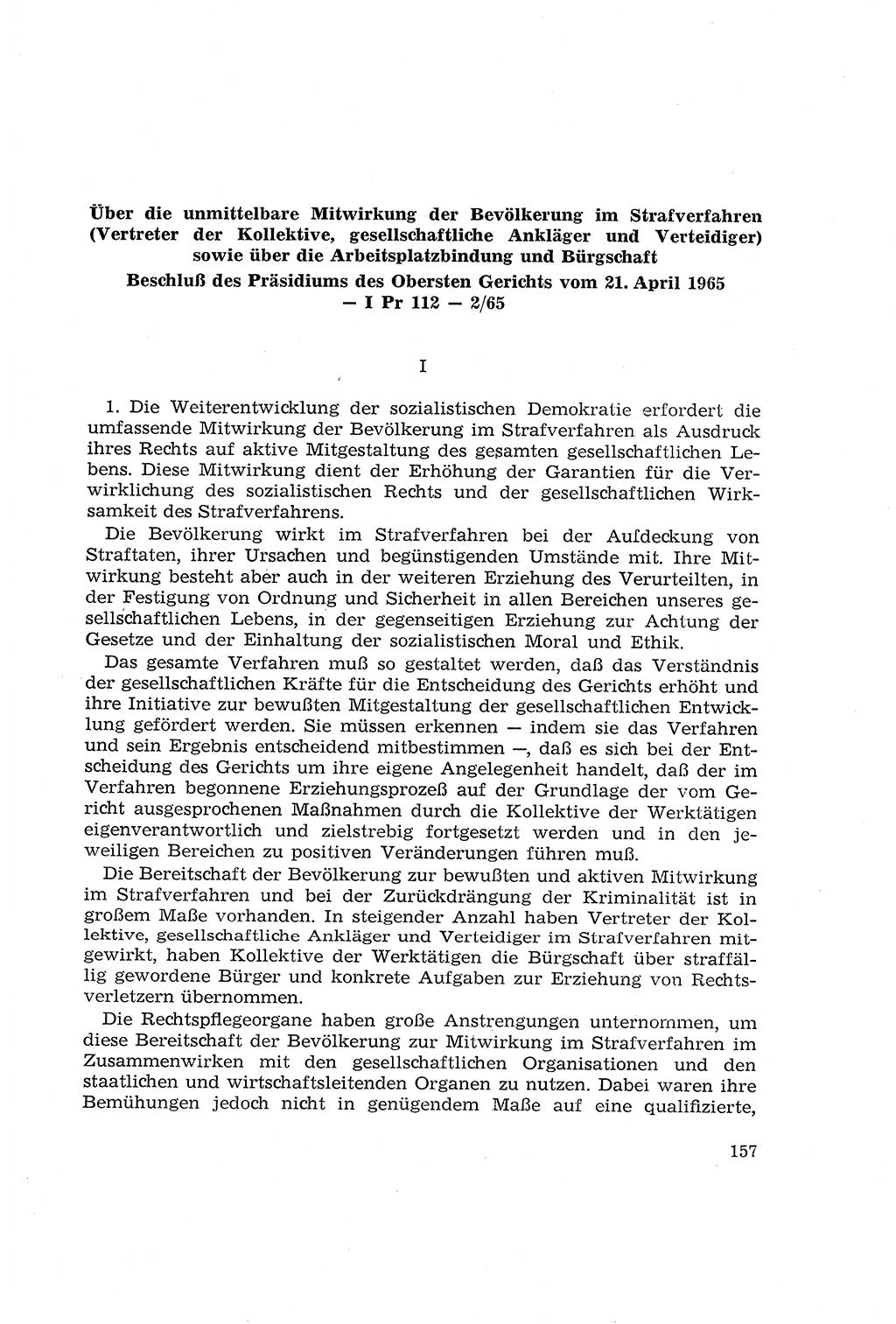 Die Mitwirkung der Werktätigen am Strafverfahren [Deutsche Demokratische Republik (DDR)] 1966, Seite 157 (Mitw. Str.-Verf. DDR 1966, S. 157)