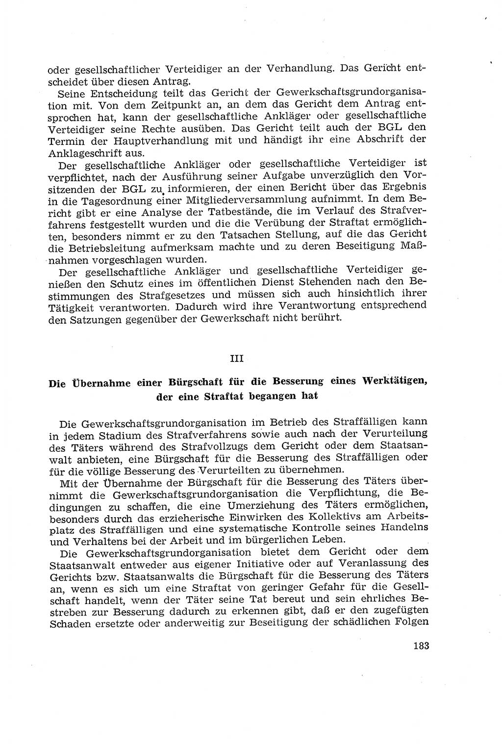 Die Mitwirkung der Werktätigen am Strafverfahren [Deutsche Demokratische Republik (DDR)] 1966, Seite 183 (Mitw. Str.-Verf. DDR 1966, S. 183)