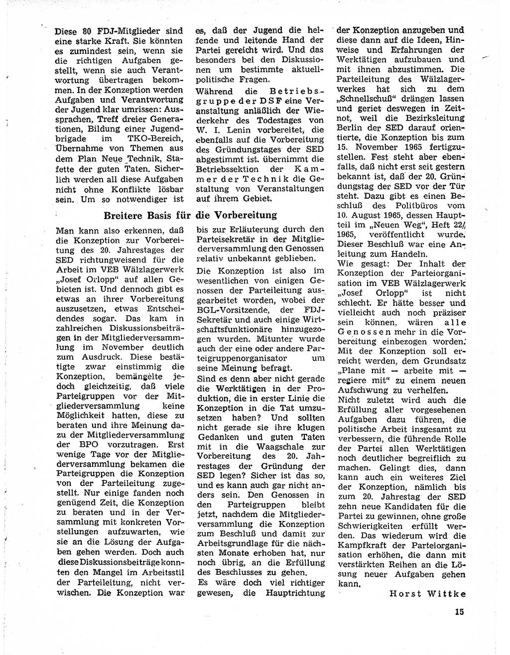 Neuer Weg (NW), Organ des Zentralkomitees (ZK) der SED (Sozialistische Einheitspartei Deutschlands) für Fragen des Parteilebens, 21. Jahrgang [Deutsche Demokratische Republik (DDR)] 1966, Seite 15 (NW ZK SED DDR 1966, S. 15)