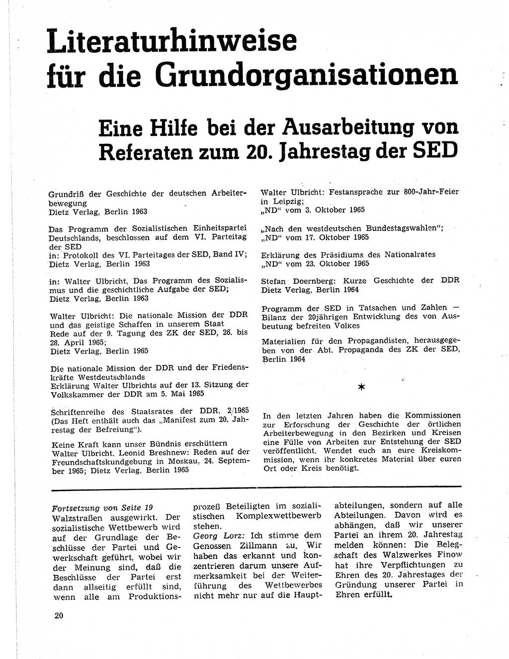 Neuer Weg (NW), Organ des Zentralkomitees (ZK) der SED (Sozialistische Einheitspartei Deutschlands) für Fragen des Parteilebens, 21. Jahrgang [Deutsche Demokratische Republik (DDR)] 1966, Seite 20 (NW ZK SED DDR 1966, S. 20)