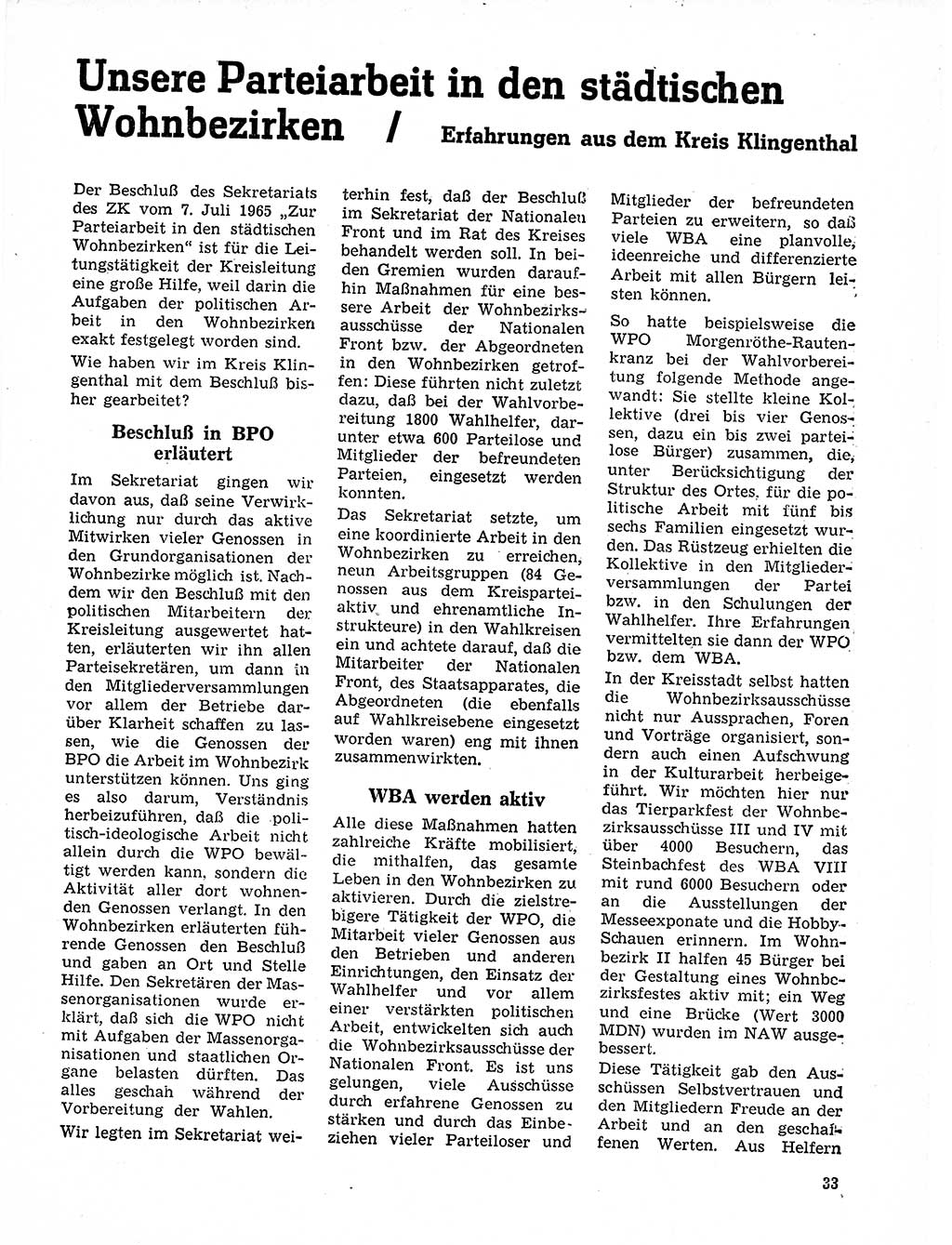 Neuer Weg (NW), Organ des Zentralkomitees (ZK) der SED (Sozialistische Einheitspartei Deutschlands) für Fragen des Parteilebens, 21. Jahrgang [Deutsche Demokratische Republik (DDR)] 1966, Seite 33 (NW ZK SED DDR 1966, S. 33)