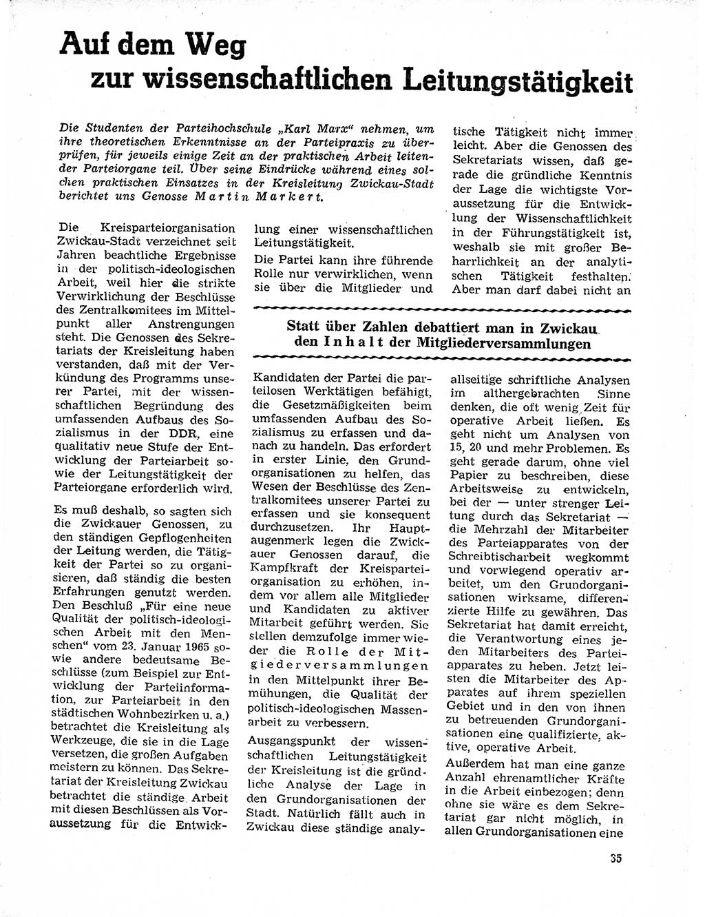 Neuer Weg (NW), Organ des Zentralkomitees (ZK) der SED (Sozialistische Einheitspartei Deutschlands) für Fragen des Parteilebens, 21. Jahrgang [Deutsche Demokratische Republik (DDR)] 1966, Seite 35 (NW ZK SED DDR 1966, S. 35)