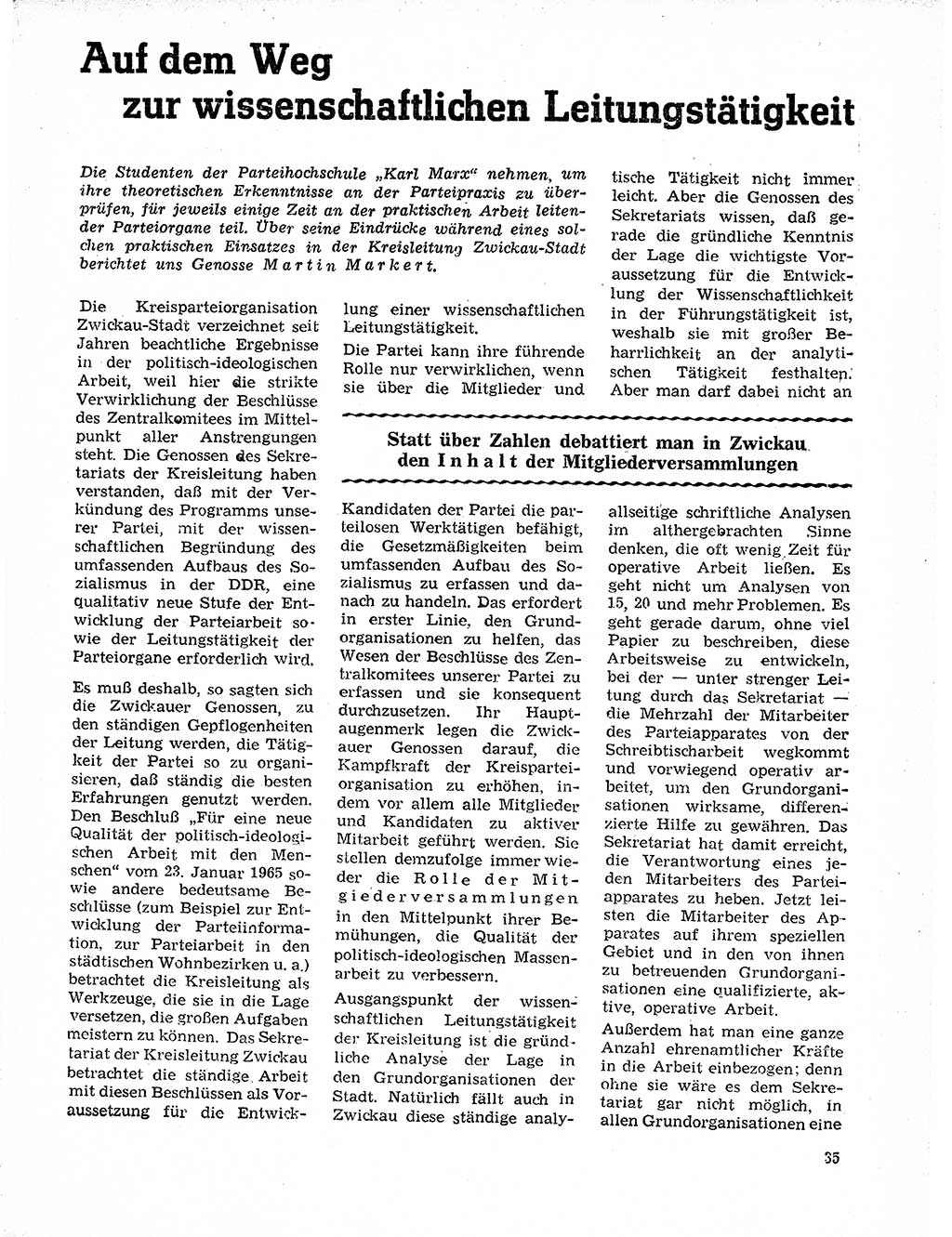 Neuer Weg (NW), Organ des Zentralkomitees (ZK) der SED (Sozialistische Einheitspartei Deutschlands) für Fragen des Parteilebens, 21. Jahrgang [Deutsche Demokratische Republik (DDR)] 1966, Seite 35 (NW ZK SED DDR 1966, S. 35)