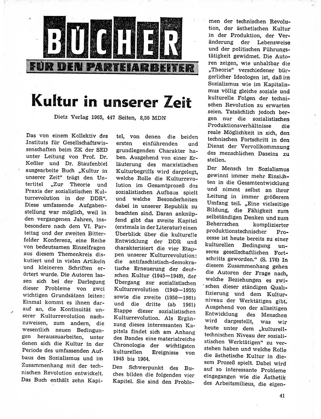 Neuer Weg (NW), Organ des Zentralkomitees (ZK) der SED (Sozialistische Einheitspartei Deutschlands) für Fragen des Parteilebens, 21. Jahrgang [Deutsche Demokratische Republik (DDR)] 1966, Seite 41 (NW ZK SED DDR 1966, S. 41)