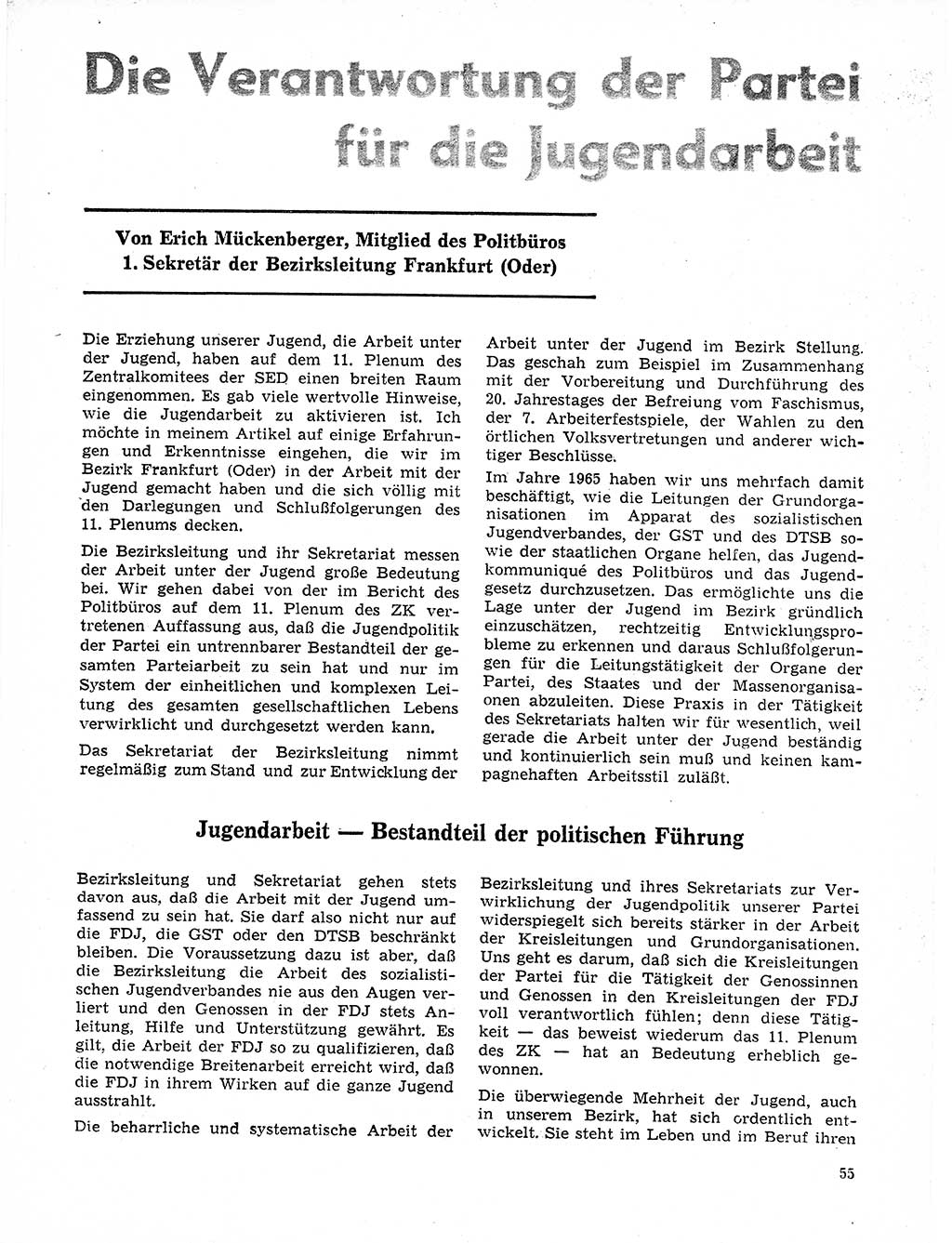 Neuer Weg (NW), Organ des Zentralkomitees (ZK) der SED (Sozialistische Einheitspartei Deutschlands) für Fragen des Parteilebens, 21. Jahrgang [Deutsche Demokratische Republik (DDR)] 1966, Seite 55 (NW ZK SED DDR 1966, S. 55)