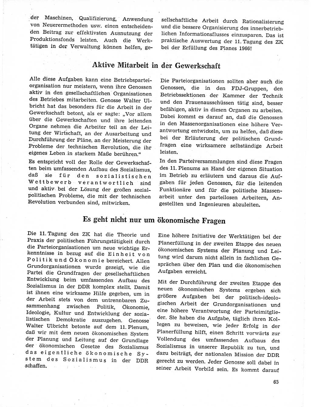 Neuer Weg (NW), Organ des Zentralkomitees (ZK) der SED (Sozialistische Einheitspartei Deutschlands) für Fragen des Parteilebens, 21. Jahrgang [Deutsche Demokratische Republik (DDR)] 1966, Seite 65 (NW ZK SED DDR 1966, S. 65)