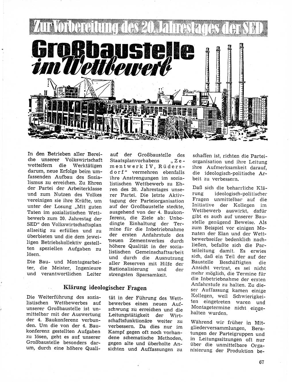 Neuer Weg (NW), Organ des Zentralkomitees (ZK) der SED (Sozialistische Einheitspartei Deutschlands) für Fragen des Parteilebens, 21. Jahrgang [Deutsche Demokratische Republik (DDR)] 1966, Seite 67 (NW ZK SED DDR 1966, S. 67)