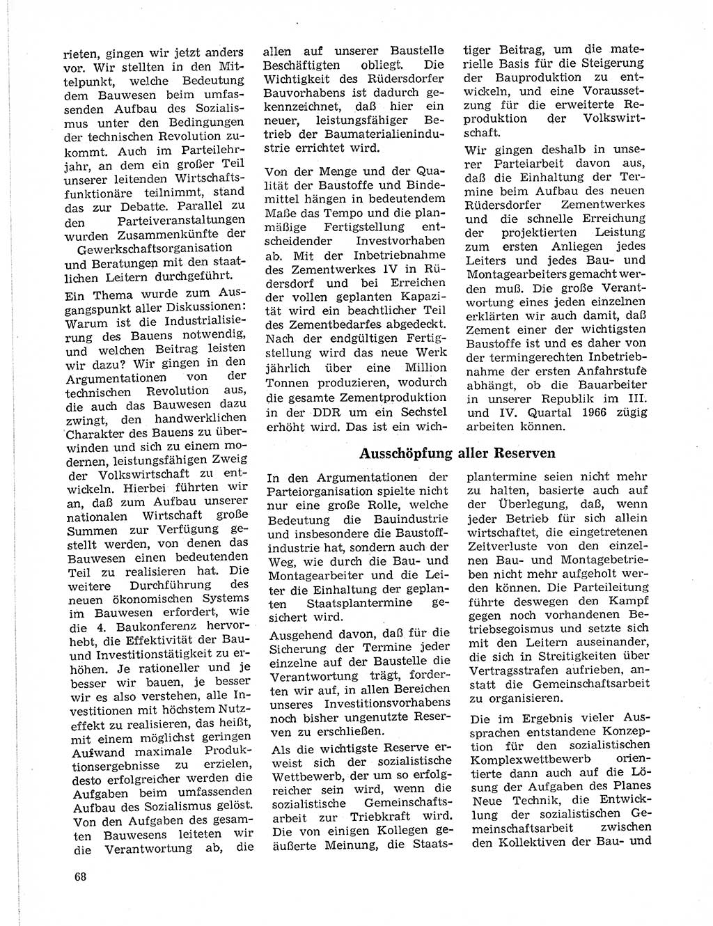 Neuer Weg (NW), Organ des Zentralkomitees (ZK) der SED (Sozialistische Einheitspartei Deutschlands) für Fragen des Parteilebens, 21. Jahrgang [Deutsche Demokratische Republik (DDR)] 1966, Seite 68 (NW ZK SED DDR 1966, S. 68)