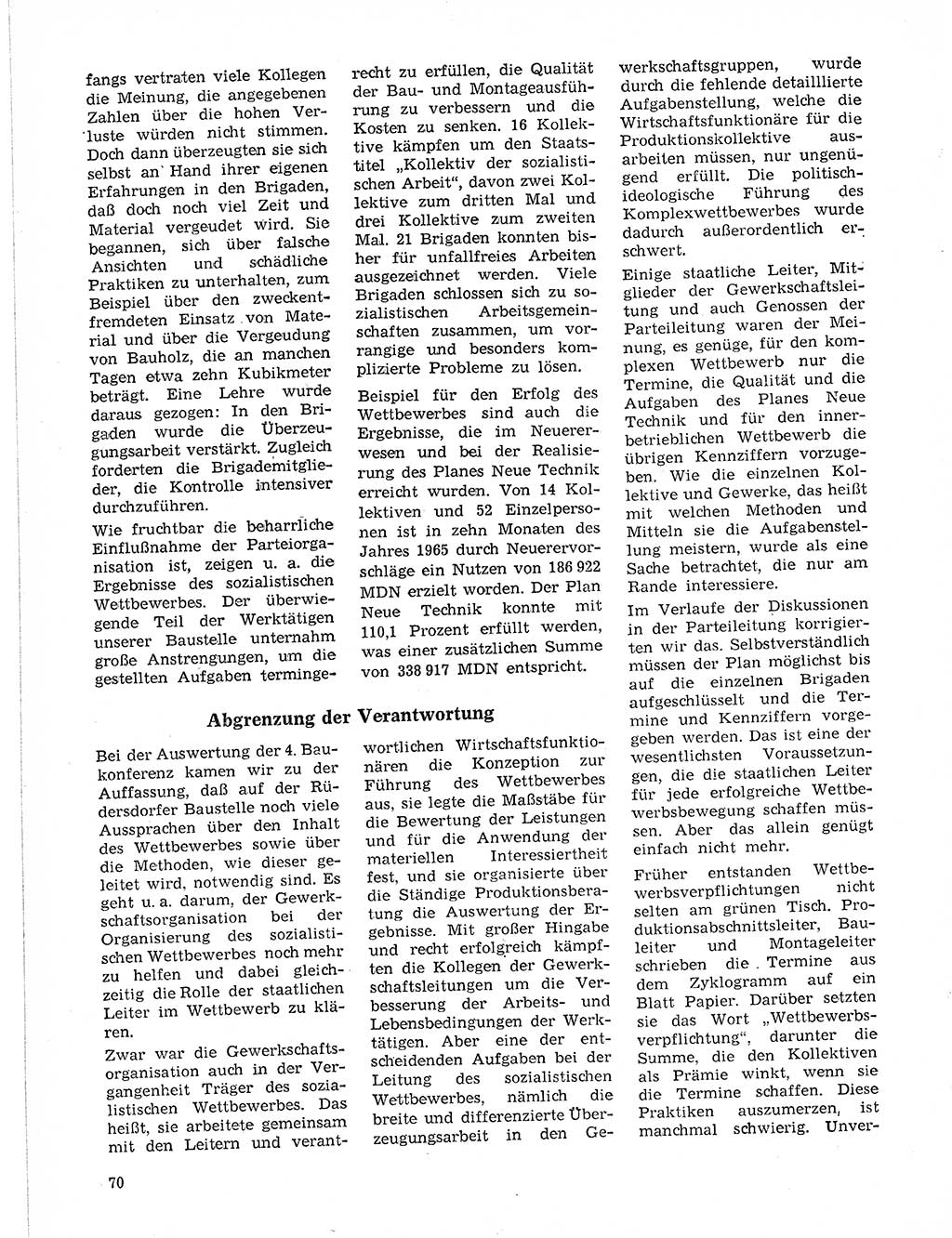 Neuer Weg (NW), Organ des Zentralkomitees (ZK) der SED (Sozialistische Einheitspartei Deutschlands) für Fragen des Parteilebens, 21. Jahrgang [Deutsche Demokratische Republik (DDR)] 1966, Seite 70 (NW ZK SED DDR 1966, S. 70)