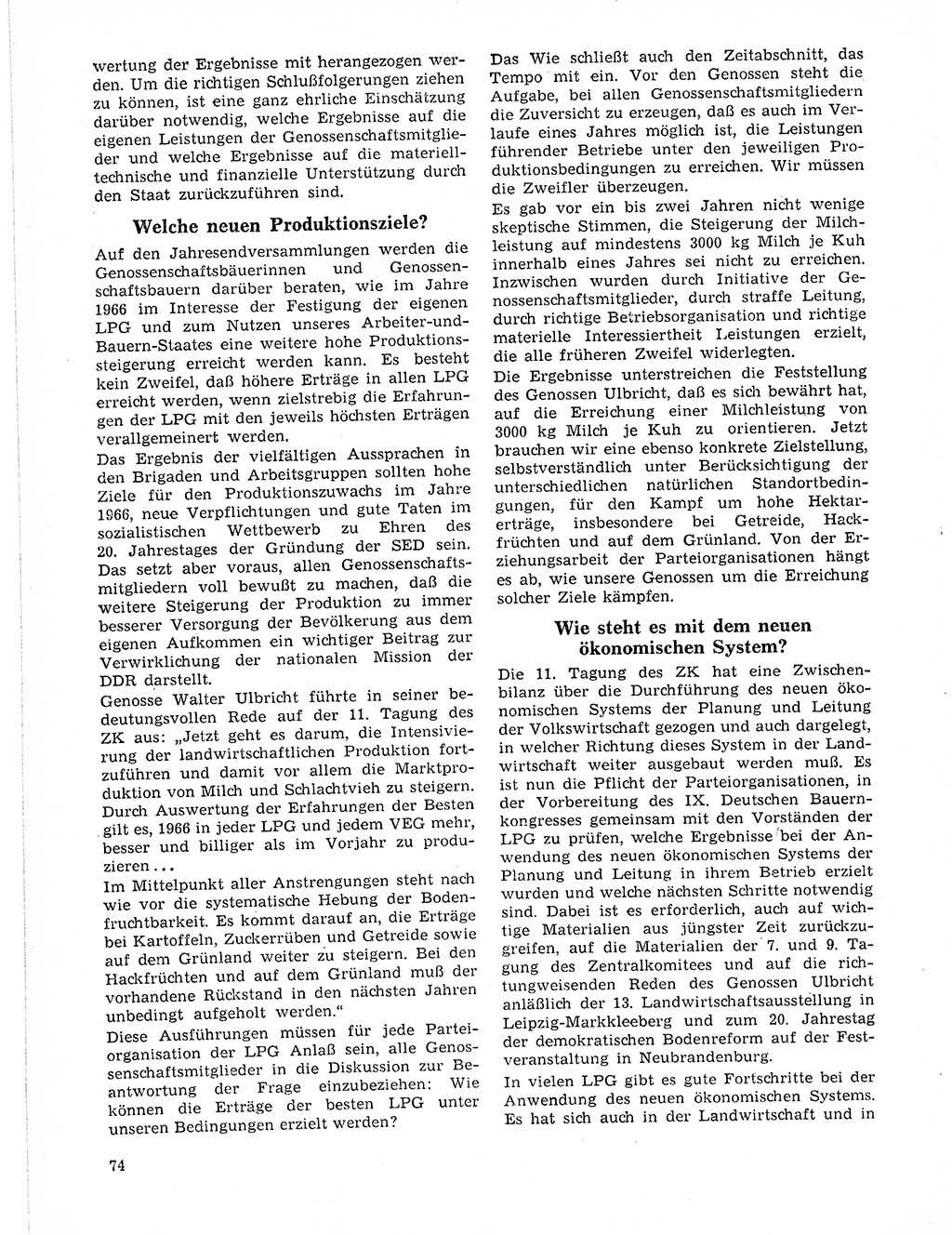 Neuer Weg (NW), Organ des Zentralkomitees (ZK) der SED (Sozialistische Einheitspartei Deutschlands) für Fragen des Parteilebens, 21. Jahrgang [Deutsche Demokratische Republik (DDR)] 1966, Seite 74 (NW ZK SED DDR 1966, S. 74)
