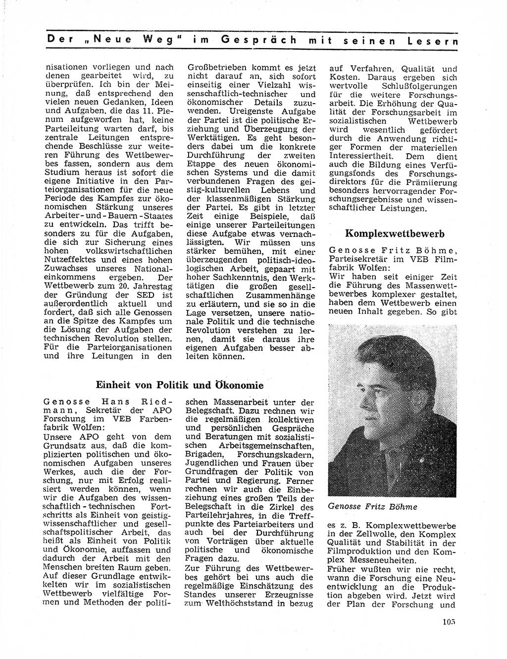 Neuer Weg (NW), Organ des Zentralkomitees (ZK) der SED (Sozialistische Einheitspartei Deutschlands) für Fragen des Parteilebens, 21. Jahrgang [Deutsche Demokratische Republik (DDR)] 1966, Seite 105 (NW ZK SED DDR 1966, S. 105)