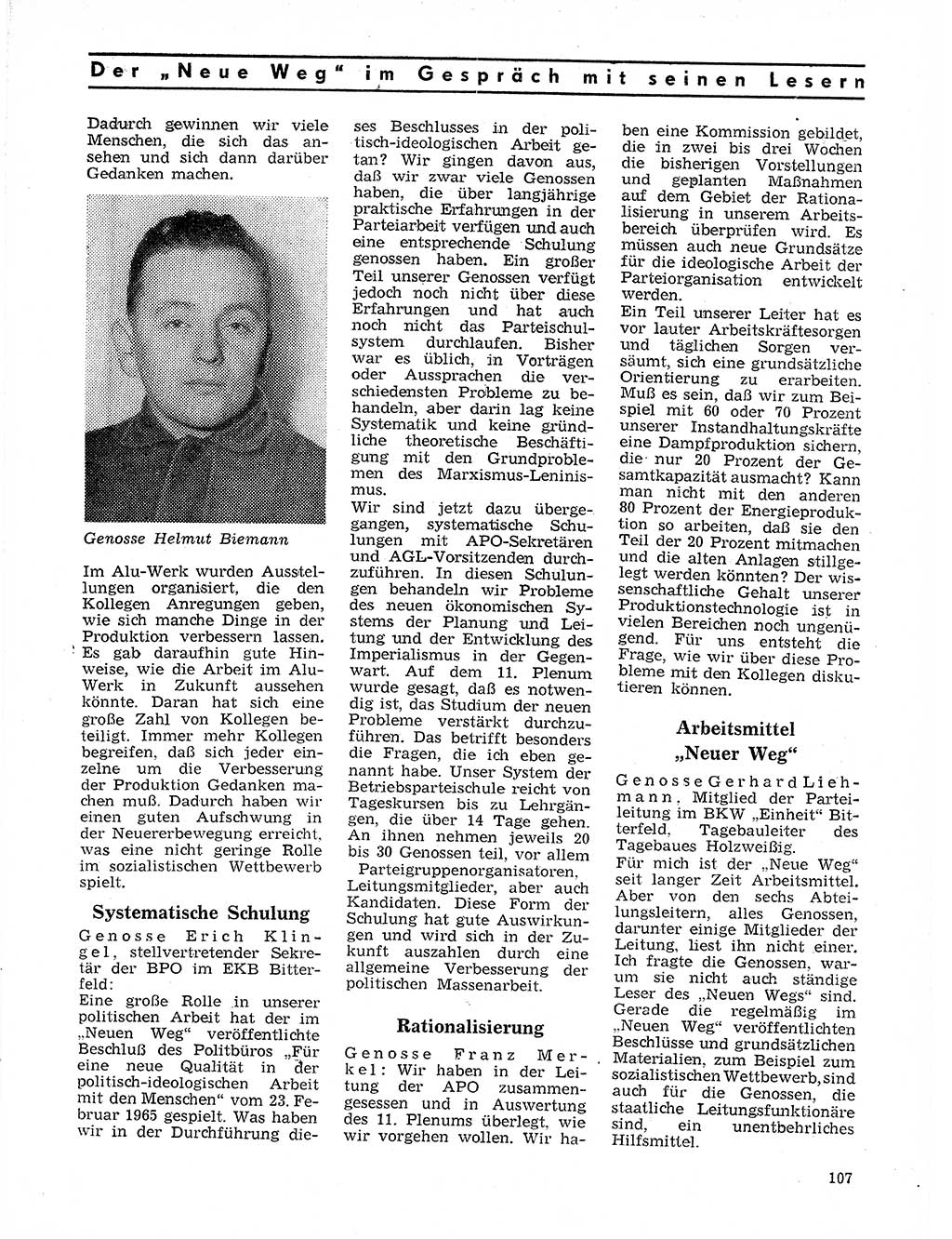 Neuer Weg (NW), Organ des Zentralkomitees (ZK) der SED (Sozialistische Einheitspartei Deutschlands) für Fragen des Parteilebens, 21. Jahrgang [Deutsche Demokratische Republik (DDR)] 1966, Seite 107 (NW ZK SED DDR 1966, S. 107)