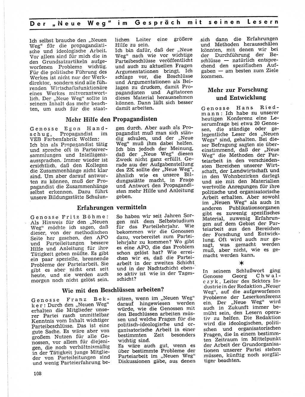 Neuer Weg (NW), Organ des Zentralkomitees (ZK) der SED (Sozialistische Einheitspartei Deutschlands) für Fragen des Parteilebens, 21. Jahrgang [Deutsche Demokratische Republik (DDR)] 1966, Seite 108 (NW ZK SED DDR 1966, S. 108)