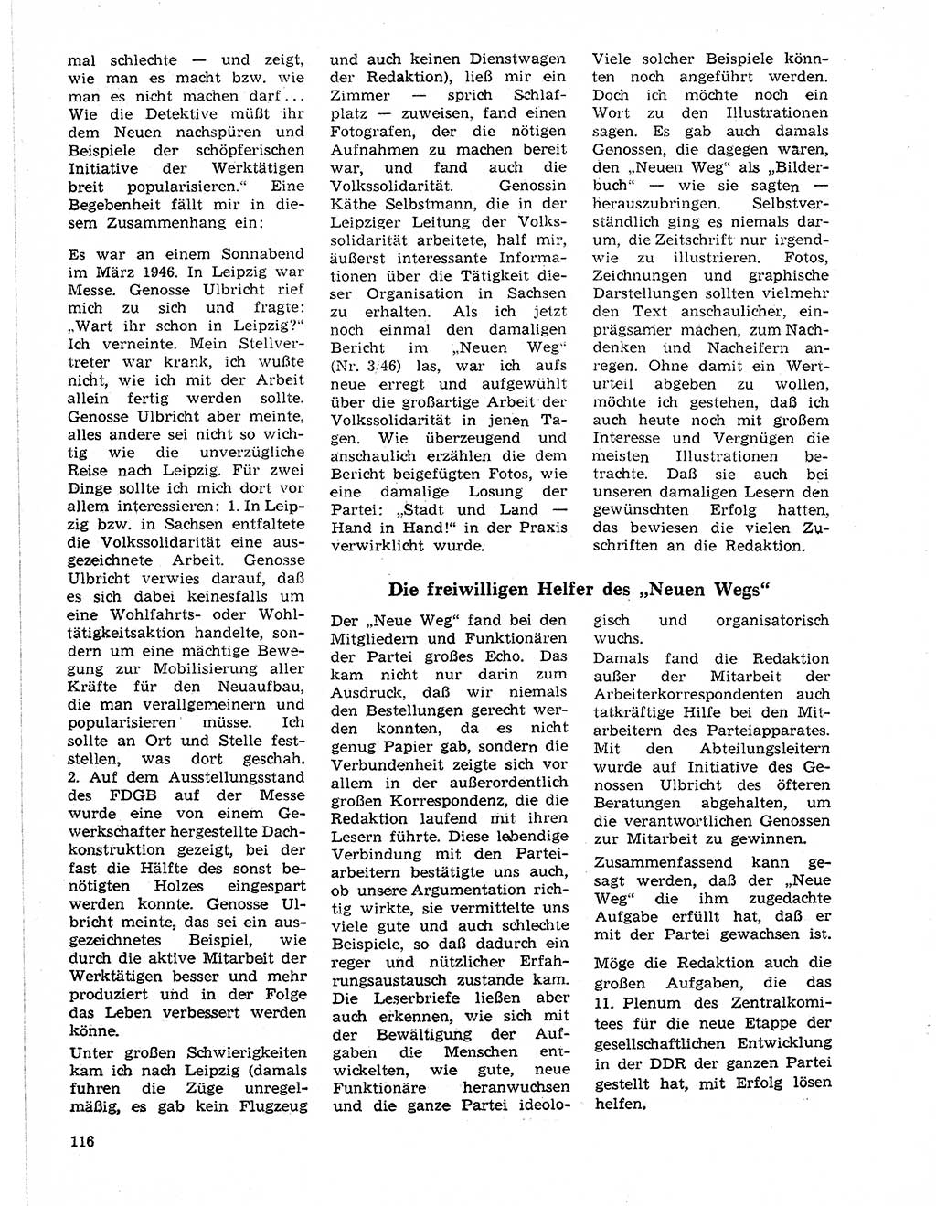 Neuer Weg (NW), Organ des Zentralkomitees (ZK) der SED (Sozialistische Einheitspartei Deutschlands) für Fragen des Parteilebens, 21. Jahrgang [Deutsche Demokratische Republik (DDR)] 1966, Seite 116 (NW ZK SED DDR 1966, S. 116)