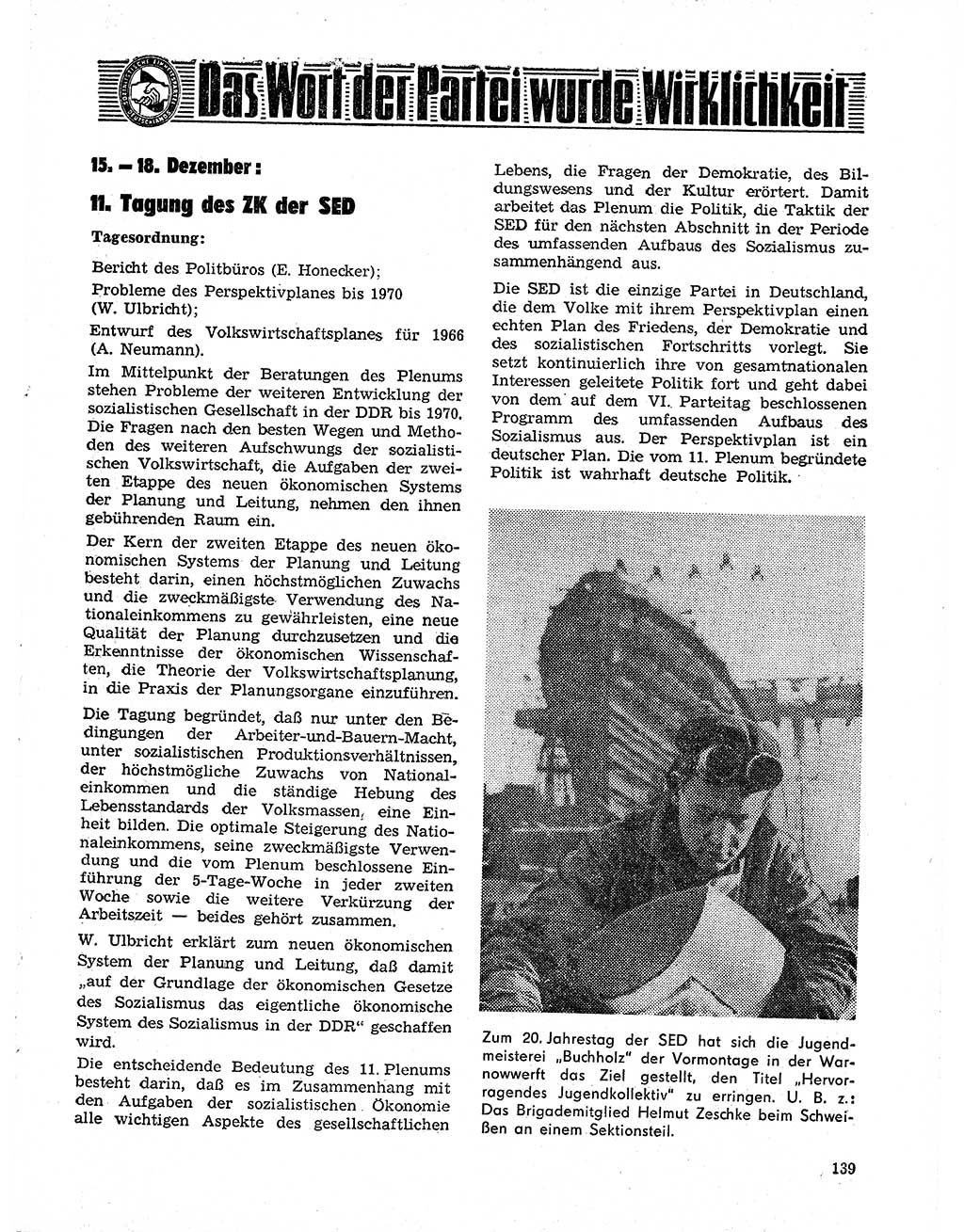 Neuer Weg (NW), Organ des Zentralkomitees (ZK) der SED (Sozialistische Einheitspartei Deutschlands) für Fragen des Parteilebens, 21. Jahrgang [Deutsche Demokratische Republik (DDR)] 1966, Seite 139 (NW ZK SED DDR 1966, S. 139)