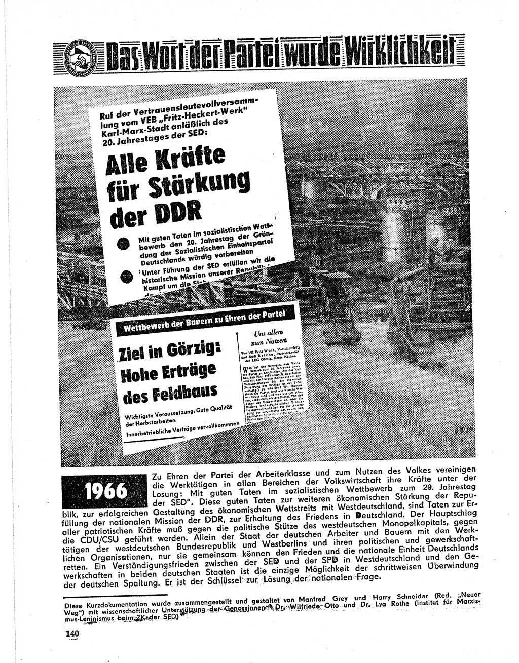 Neuer Weg (NW), Organ des Zentralkomitees (ZK) der SED (Sozialistische Einheitspartei Deutschlands) für Fragen des Parteilebens, 21. Jahrgang [Deutsche Demokratische Republik (DDR)] 1966, Seite 140 (NW ZK SED DDR 1966, S. 140)