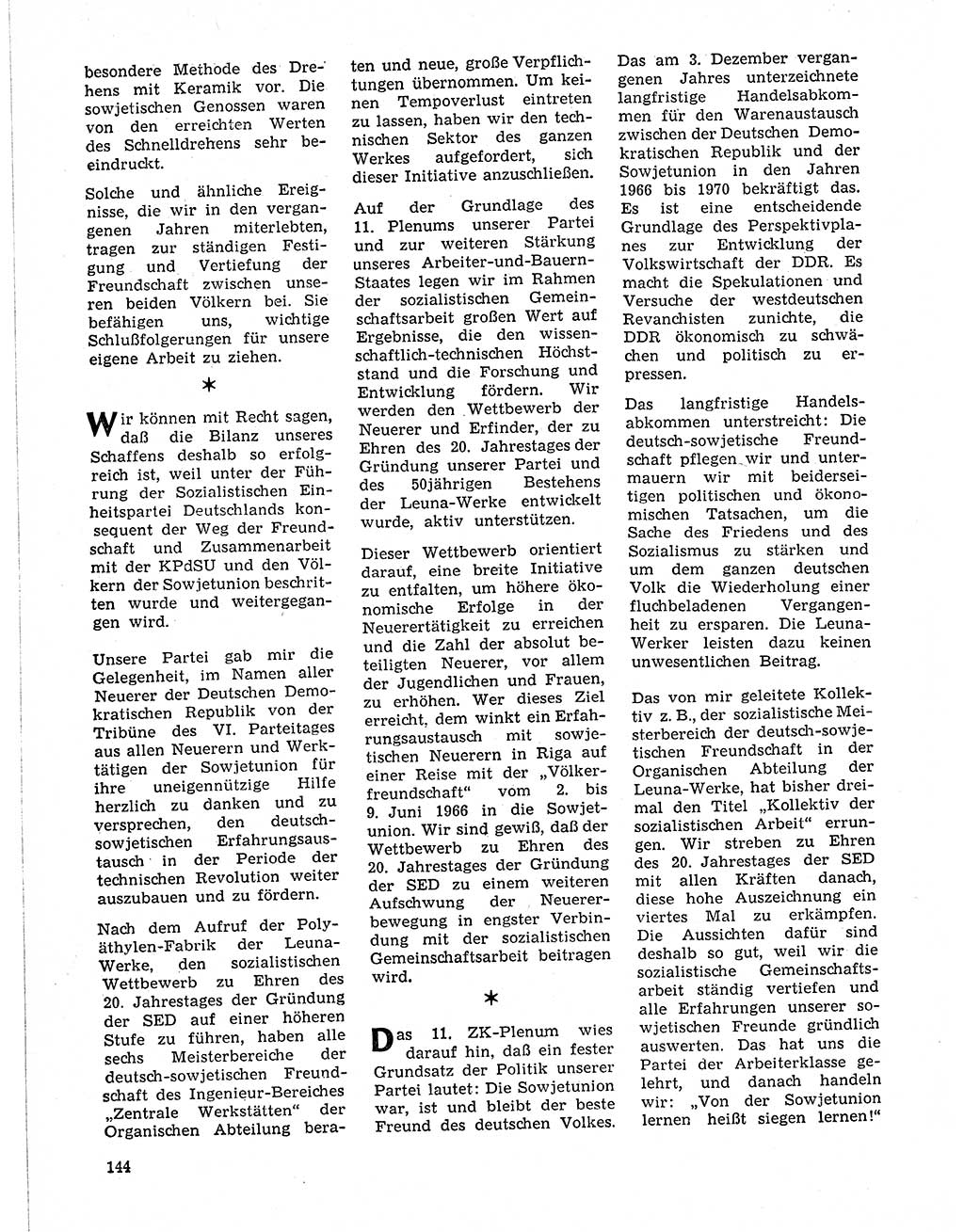 Neuer Weg (NW), Organ des Zentralkomitees (ZK) der SED (Sozialistische Einheitspartei Deutschlands) für Fragen des Parteilebens, 21. Jahrgang [Deutsche Demokratische Republik (DDR)] 1966, Seite 144 (NW ZK SED DDR 1966, S. 144)